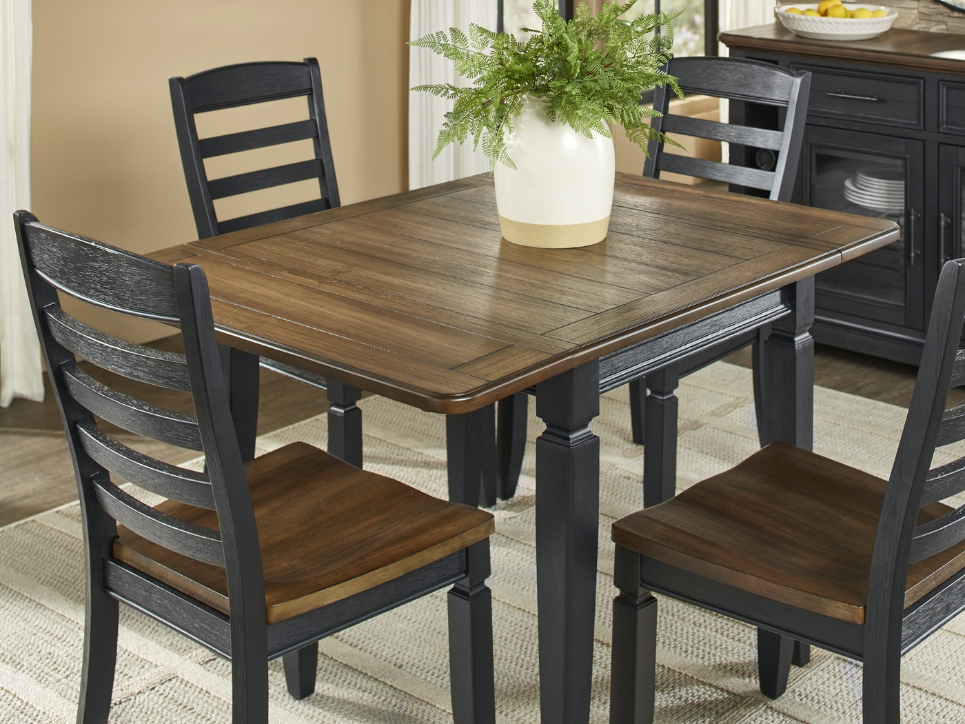 Country Lane Black 5 Pc Drop Leaf Dining Room with Slat Back Chairs - Thumbnail - Image 5