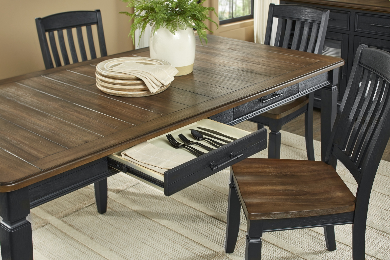 Country Lane Black 5 Pc Rectangle Dining Room with Slat Back Chairs - Thumbnail - Image 3