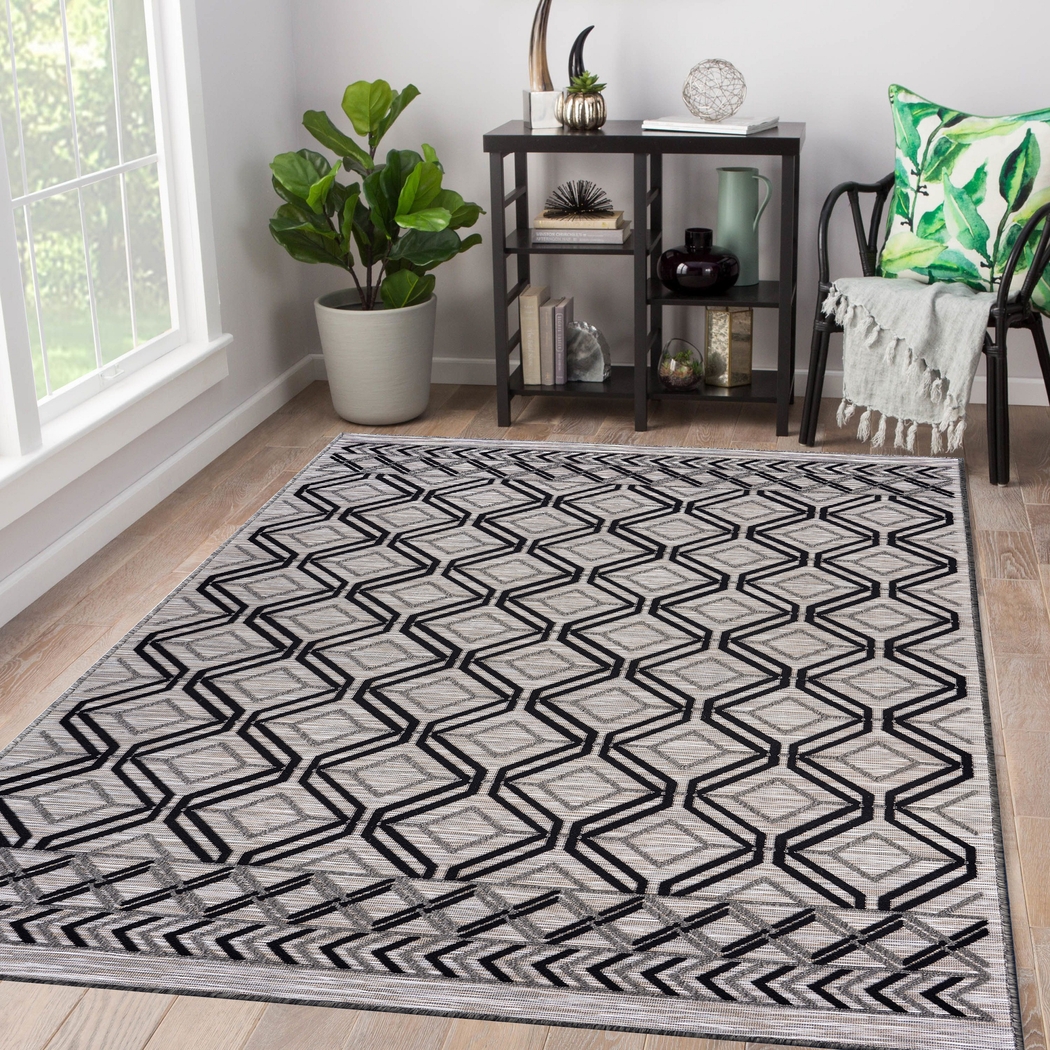 Cowanbo Black 7'9 x 9'9 Indoor/Outdoor Rug - Thumbnail - Image 2