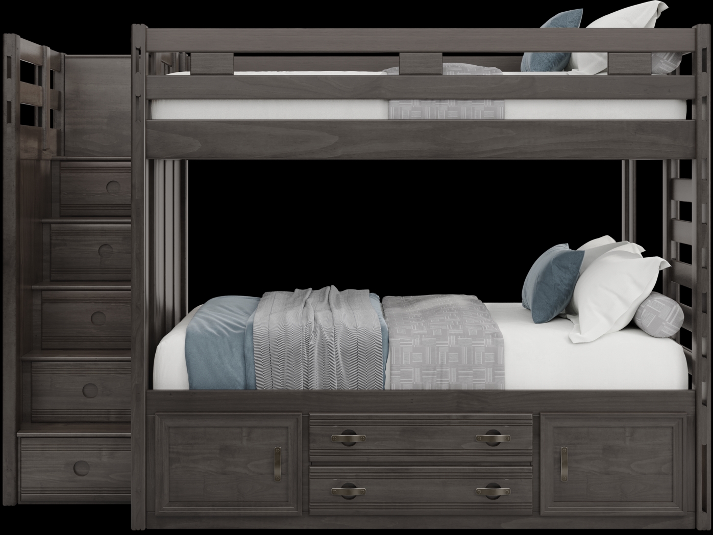 Kids Creekside 2.0 Charcoal Full/Full Step Bunk Bed with Storage Side Rail - Thumbnail - Image 3
