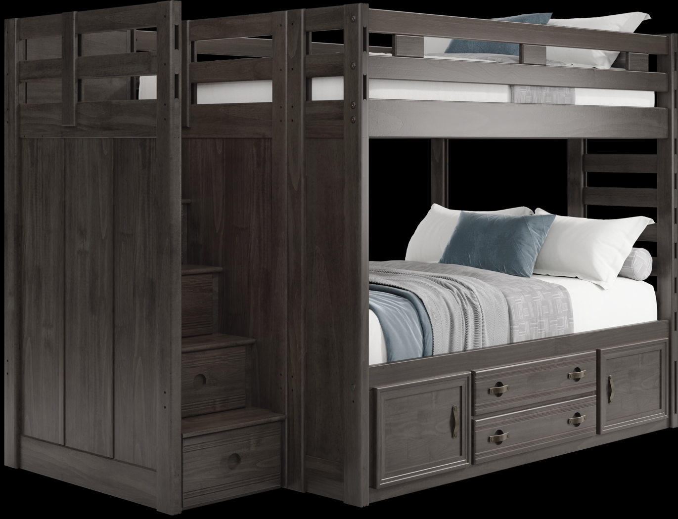 Kids Creekside 2.0 Charcoal Full/Full Step Bunk Bed with Storage Side Rail - Thumbnail - Image 1