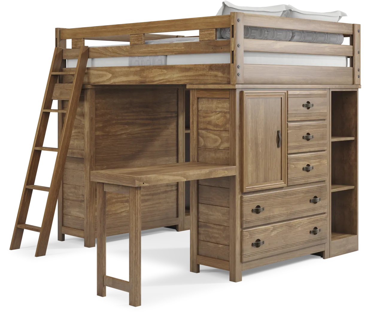 Kids Creekside 2.0 Chestnut Full Loft with 2 Loft Chests, 2 Bookcases and Desk Attachment - Thumbnail - Image 3