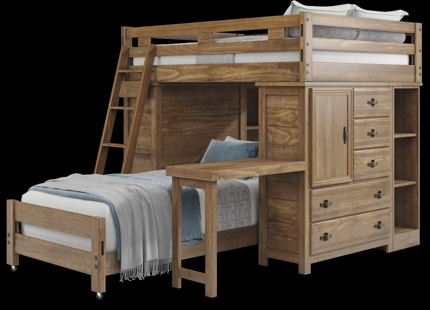 Kids Creekside 2.0 Chestnut Full/Twin Loft with 2 Loft Chests, 2 Bookcases and Desk Attachment - Thumbnail - Image 3