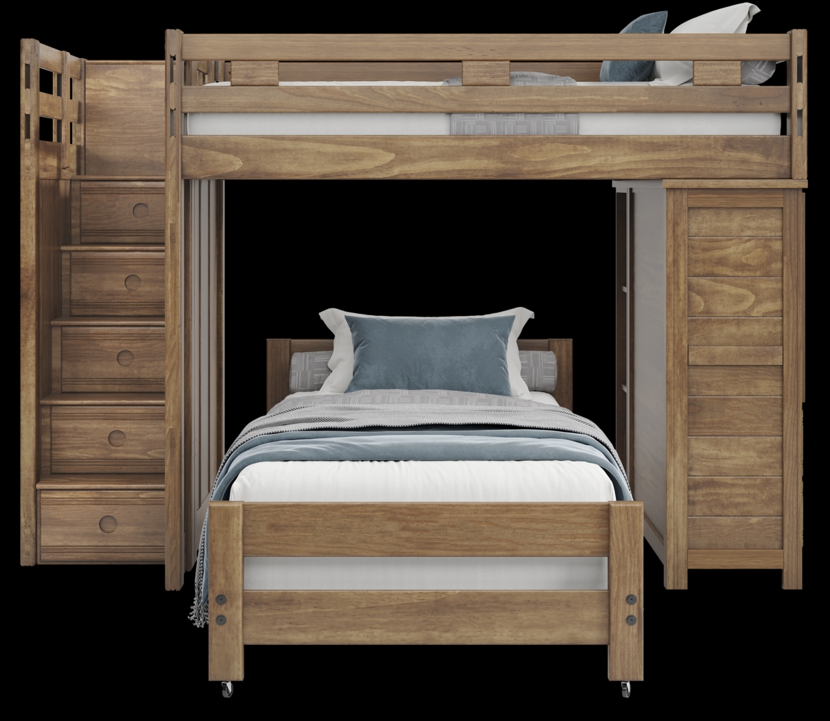 Kids Creekside 2.0 Chestnut Full/Twin Step Loft with Loft Chest and Bookcase - Thumbnail - Image 2