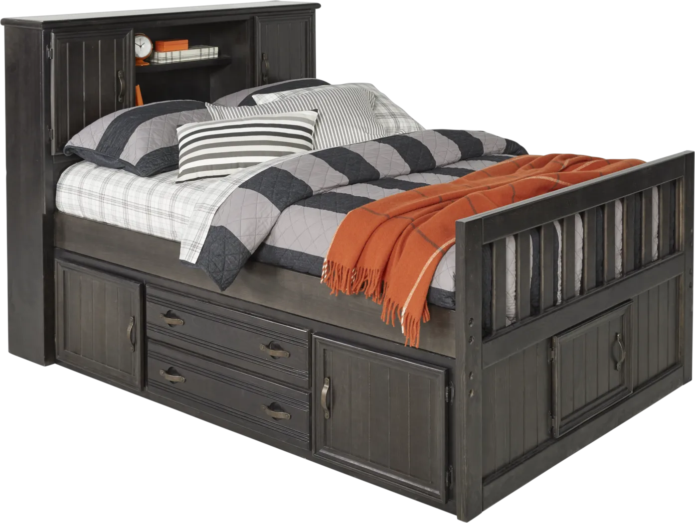 Creekside Charcoal 3 Pc Full Captain's Bookcase Bed - Thumbnail - Image 1