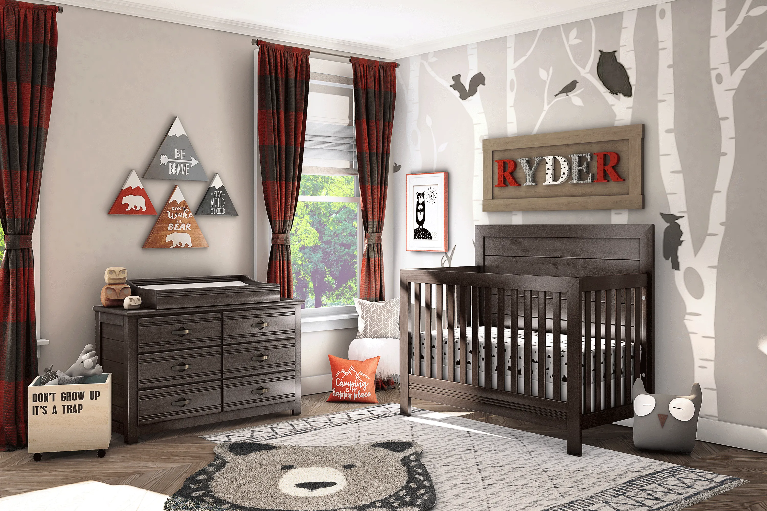 Creekside Charcoal 6 Pc Nursery with Toddler & Conversion Rails - Thumbnail - Image 1