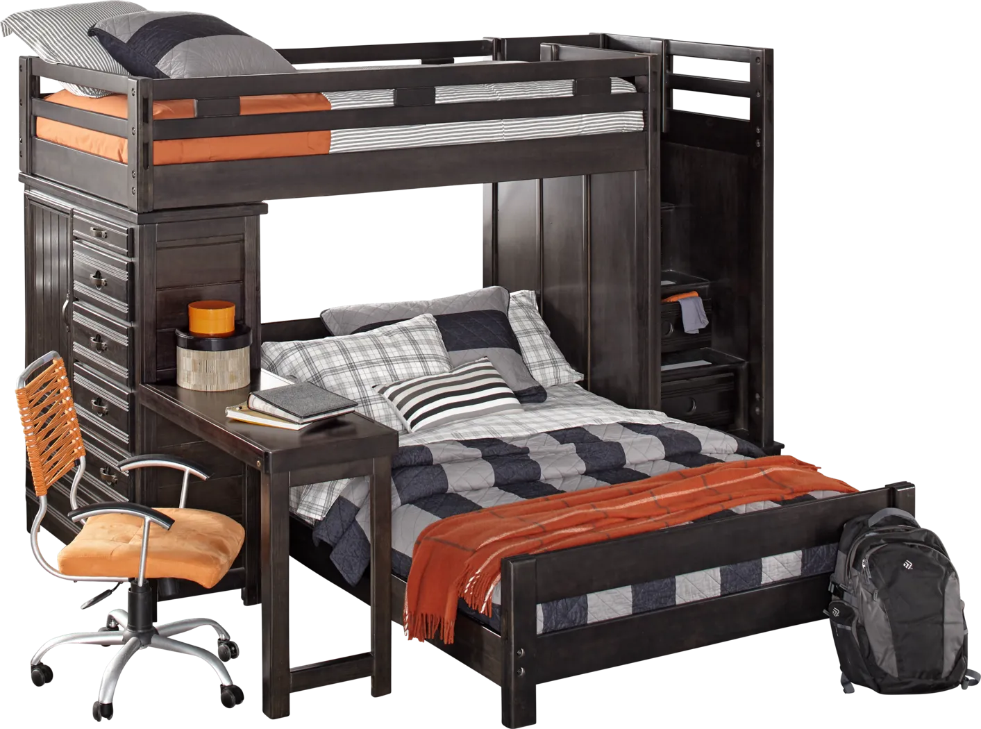 Creekside Charcoal Twin/Twin Step Bunk Bed with Desk and Chest - Thumbnail - Image 1