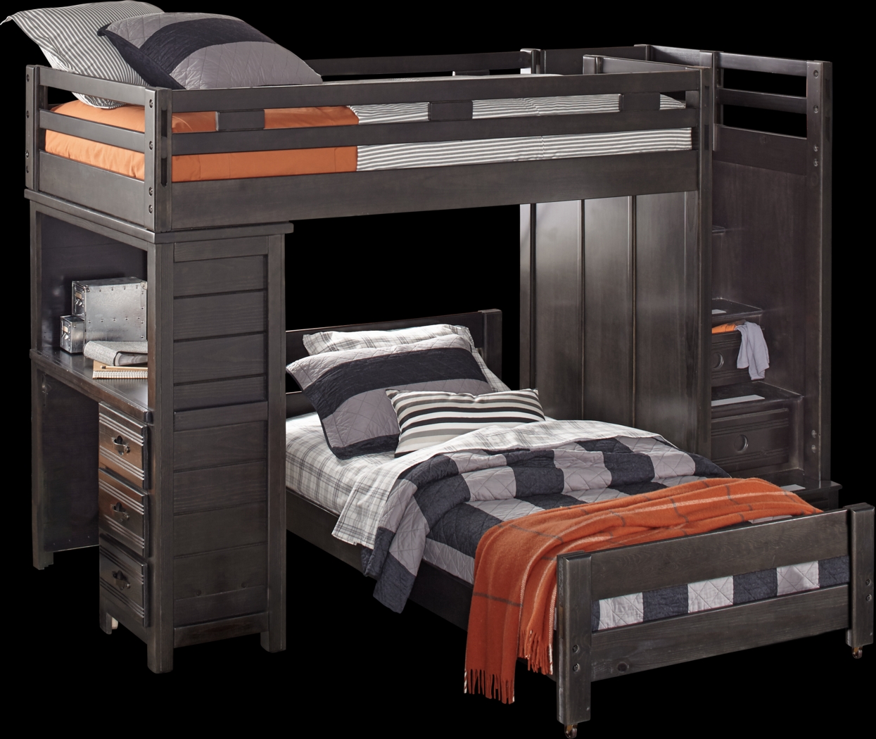 Creekside Charcoal Twin/Twin Step Bunk Bed with Desk - Thumbnail - Image 1