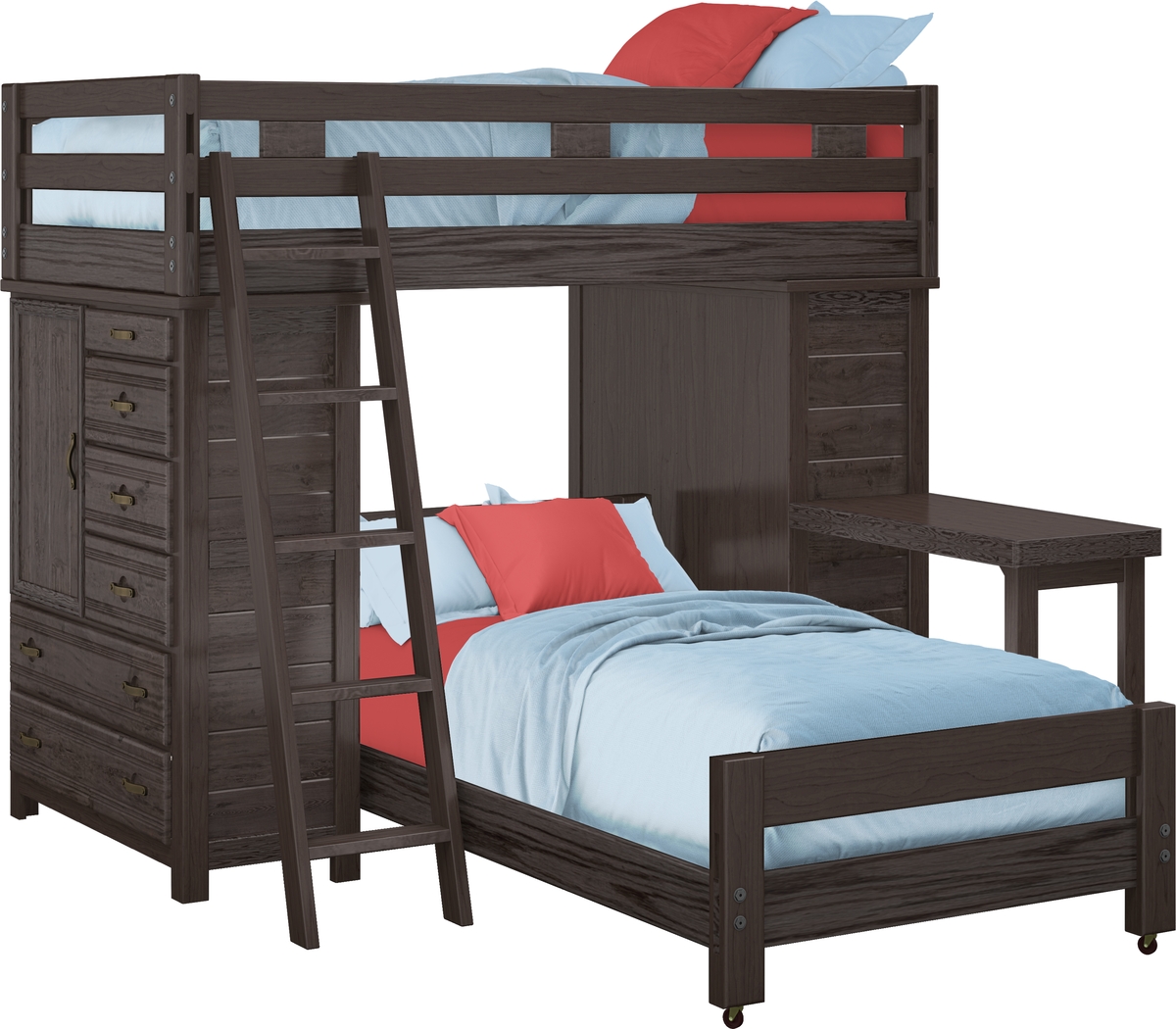Creekside Charcoal Twin/Twin Student Loft Bed with Two Chests and Desk - Thumbnail - Image 2