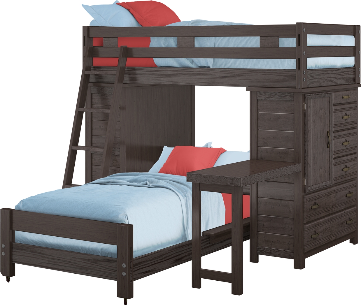Creekside Charcoal Twin/Twin Student Loft Bed with Two Chests and Desk - Thumbnail - Image 1
