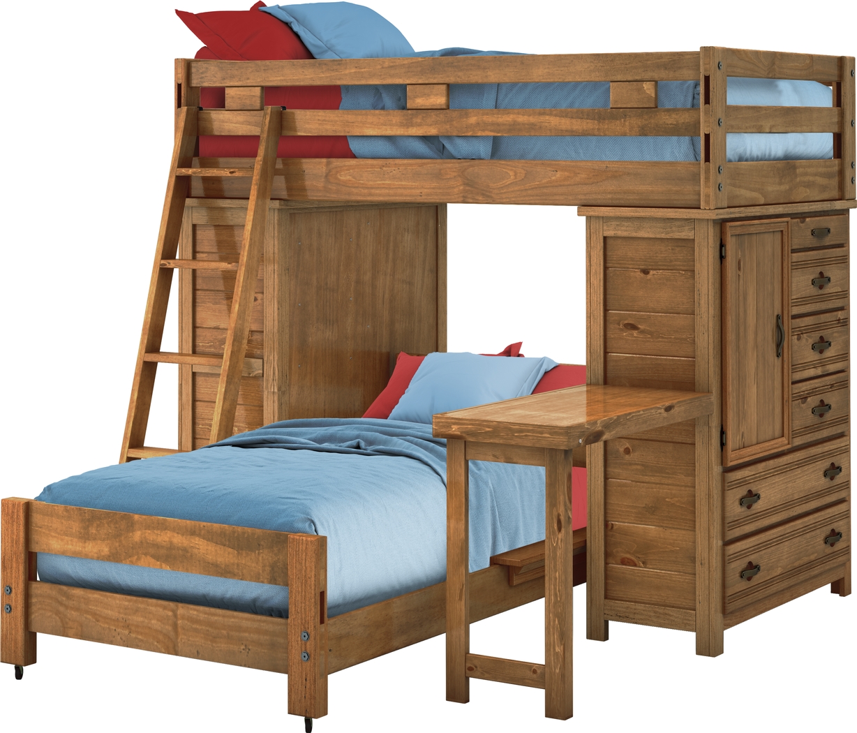 Creekside Chestnut Twin/Twin Student Loft Bed with Two Chests & Desk - Thumbnail - Image 2