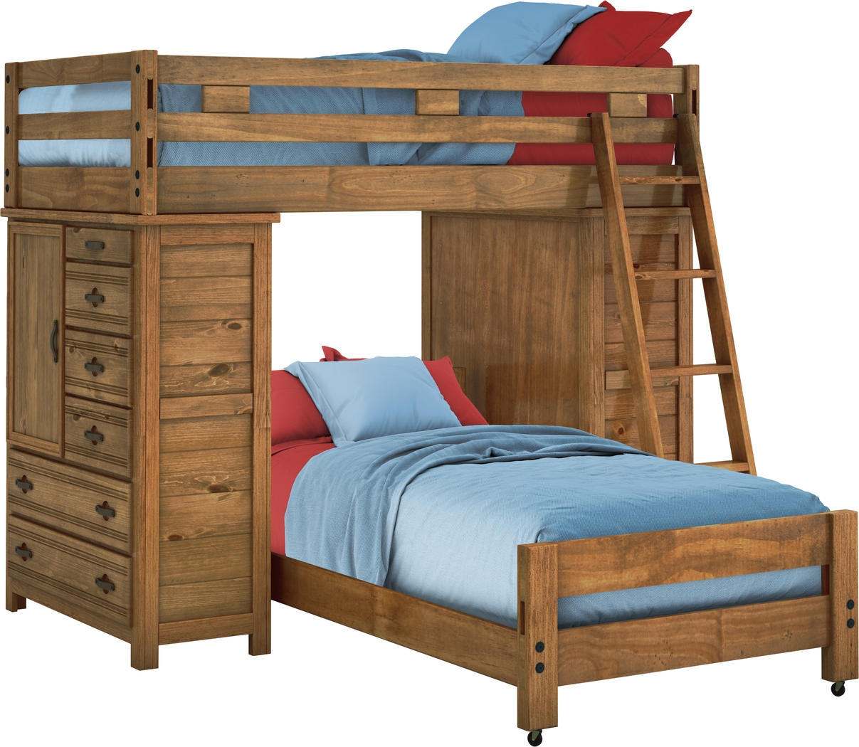 Creekside Chestnut Twin/Twin Student Loft Bed with Two Chests - Thumbnail - Image 1