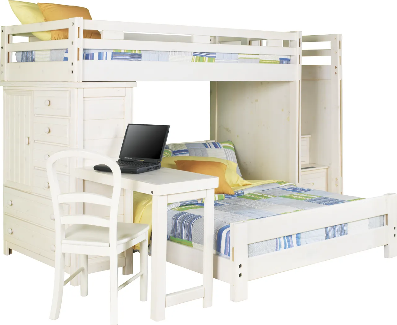 Creekside White Wash Twin/Full Step Bunk Bed w/Desk & Chest - Thumbnail - Image 1