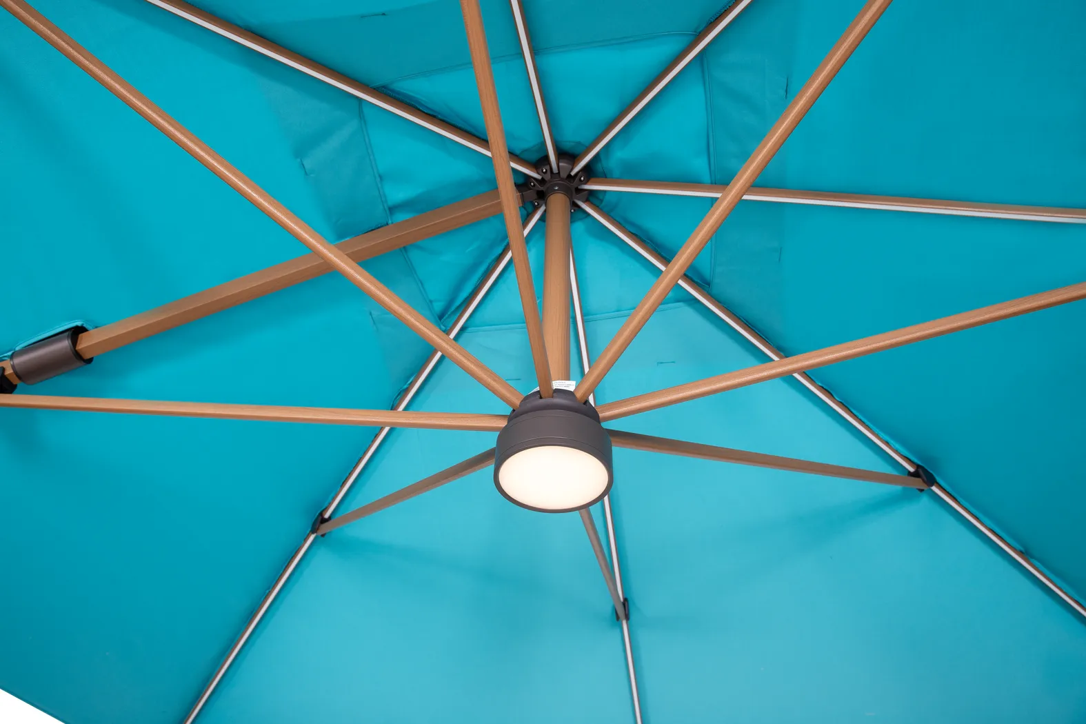 Creekview Natural Finish 10' Square Aruba Outdoor Lighted Cantilever Umbrella with 50 lb. Base - Thumbnail - Image 4
