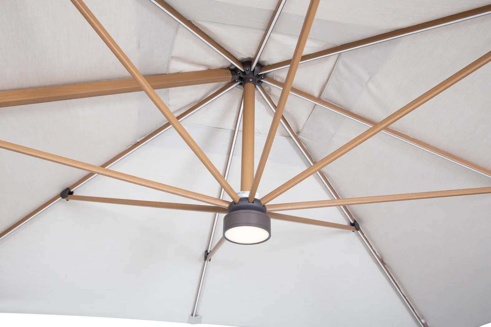 Creekview Natural Finish 10' Square Flax Outdoor Lighted Cantilever Umbrella with 50 lb. Base - Thumbnail - Image 4