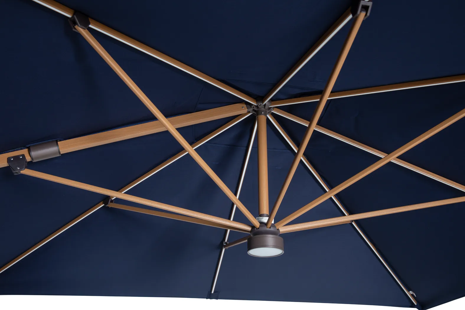 Creekview Natural Finish 10' Square Navy Outdoor Lighted Cantilever Umbrella with 50 lb. Base - Thumbnail - Image 4
