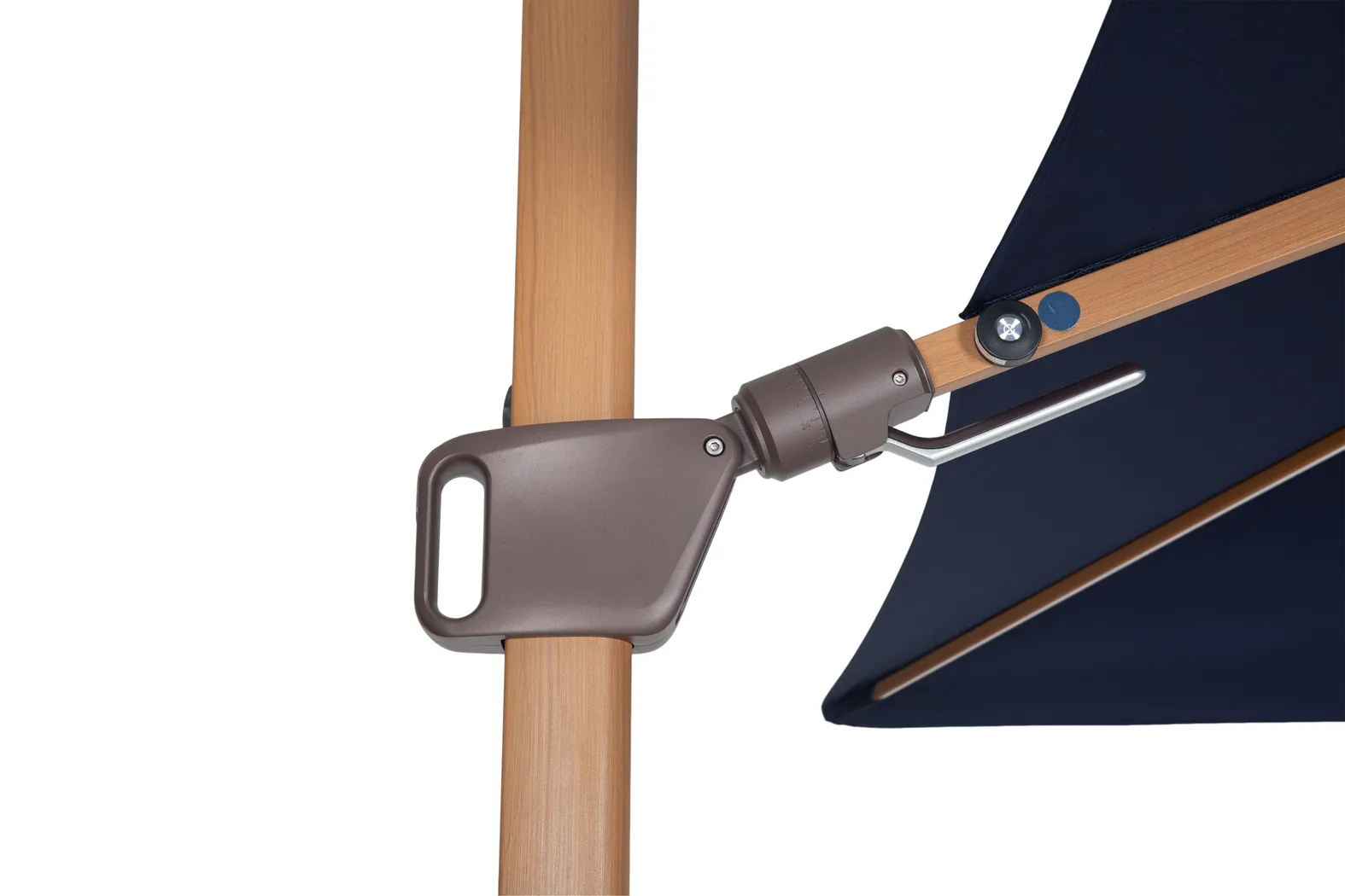 Creekview Natural Finish 10' Square Navy Outdoor Lighted Cantilever Umbrella with 50 lb. Base - Thumbnail - Image 5