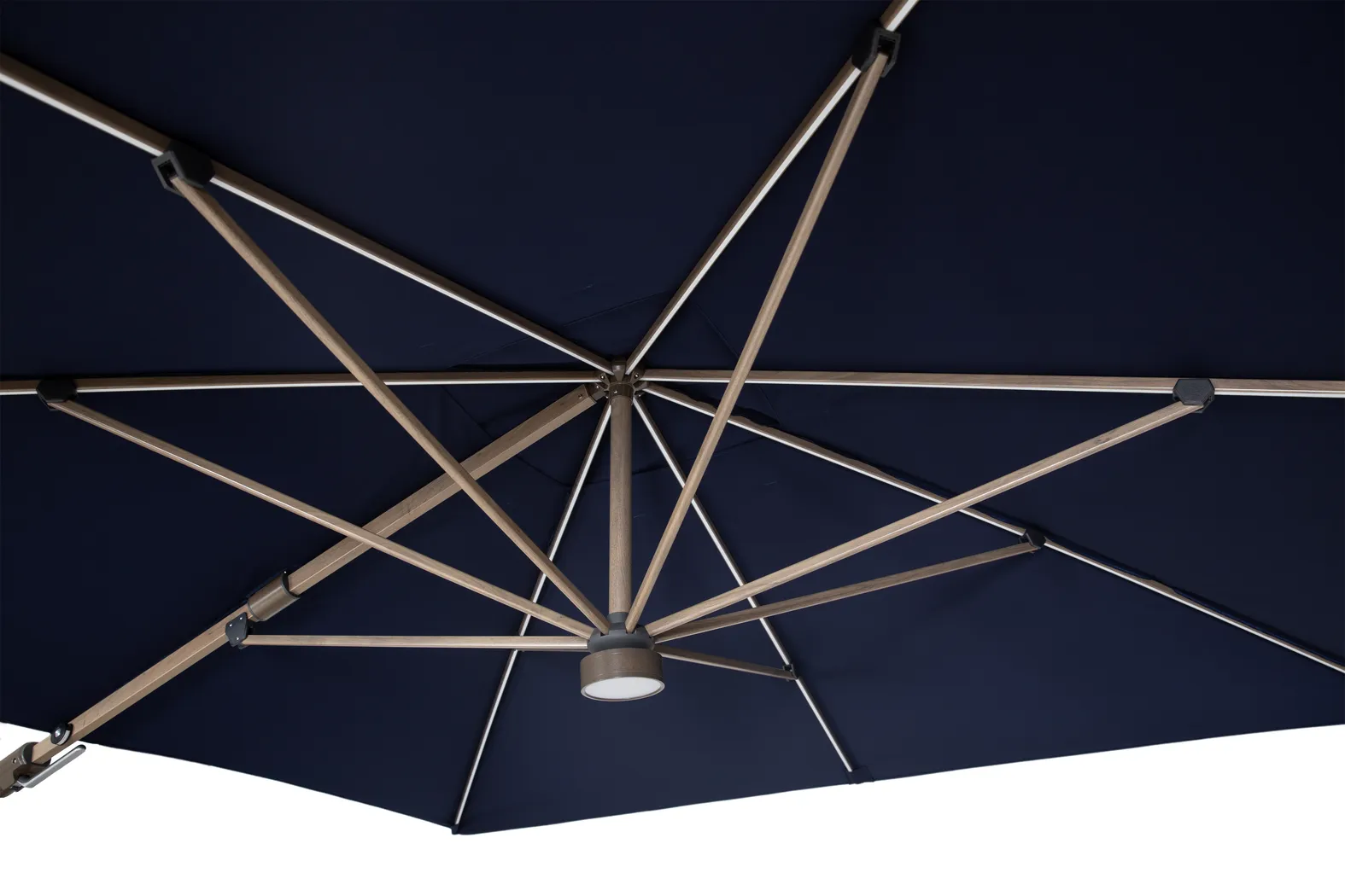 Creekview Weathered Finish 10' Square Navy Outdoor Lighted Cantilever Umbrella with 50 lb. Base - Thumbnail - Image 4