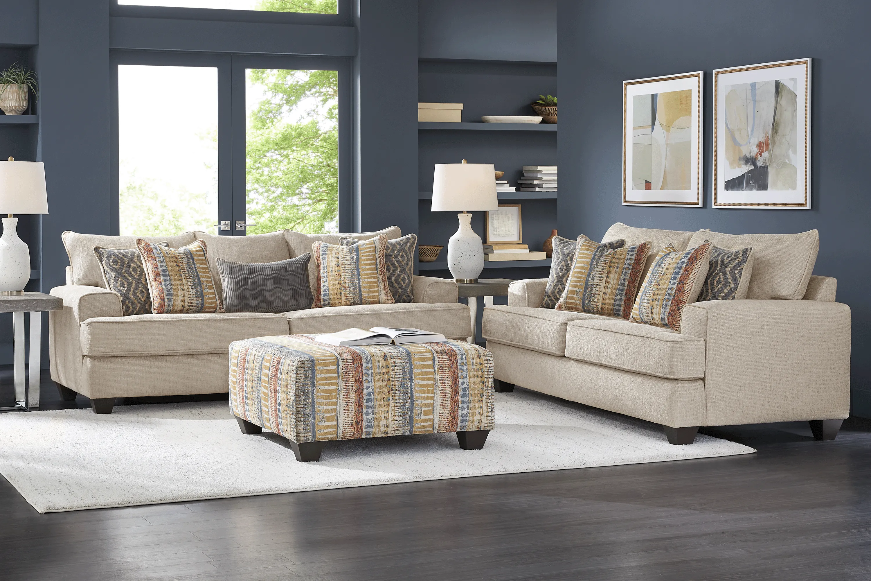 Crescent Bay Beige 7 Pc Living Room with Sleeper Sofa - Thumbnail - Image 1