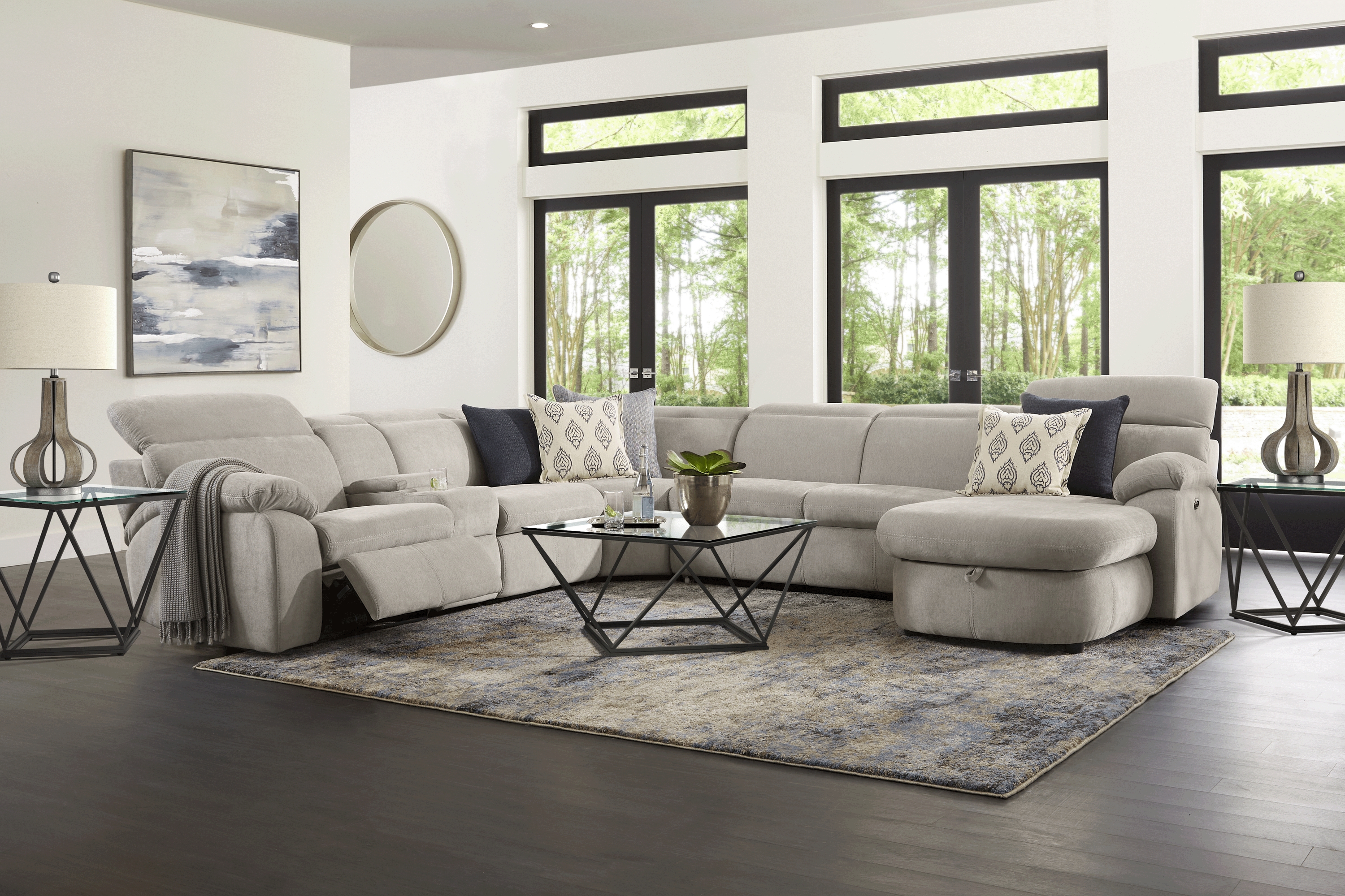 Crescent Place Gray 9 Pc Power Reclining Sleeper Sectional Living Room - Thumbnail - Image 1