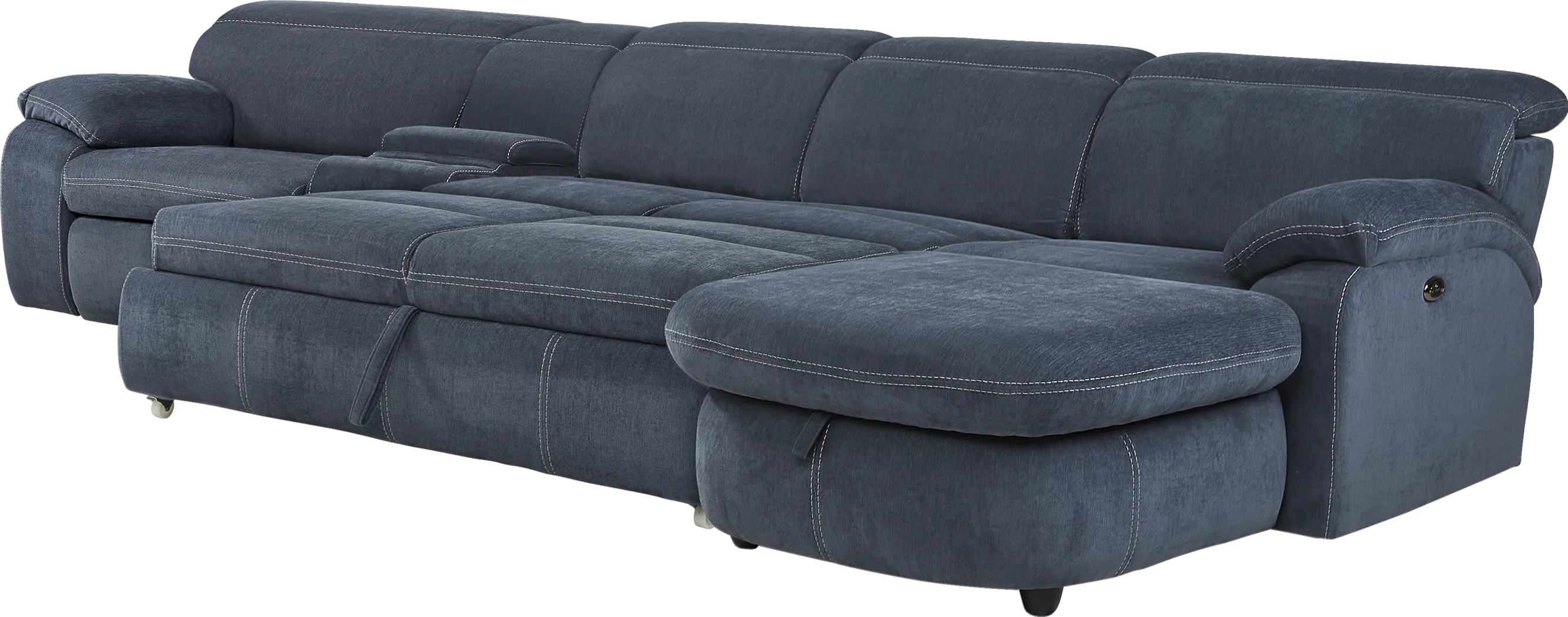 Crescent Place Navy 4 Pc Power Reclining Sleeper Sectional - Thumbnail - Image 1