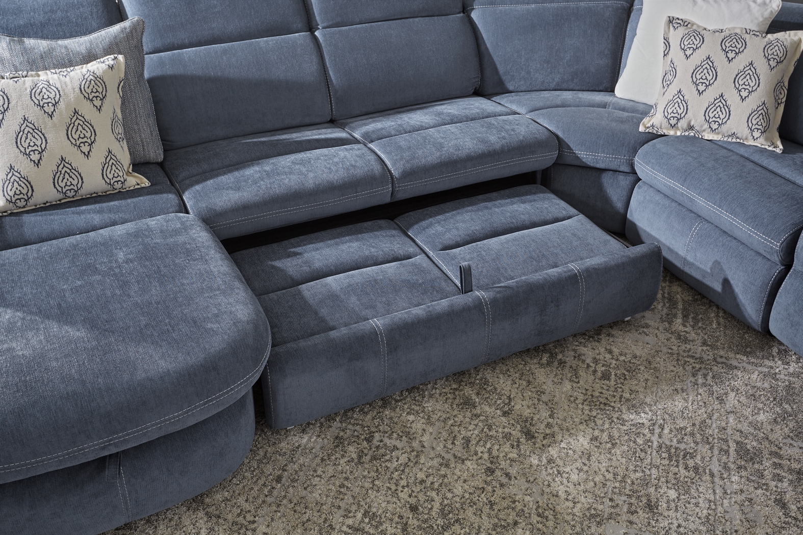 Crescent Place Navy 6 Pc Power Reclining Sleeper Sectional - Thumbnail - Image 4