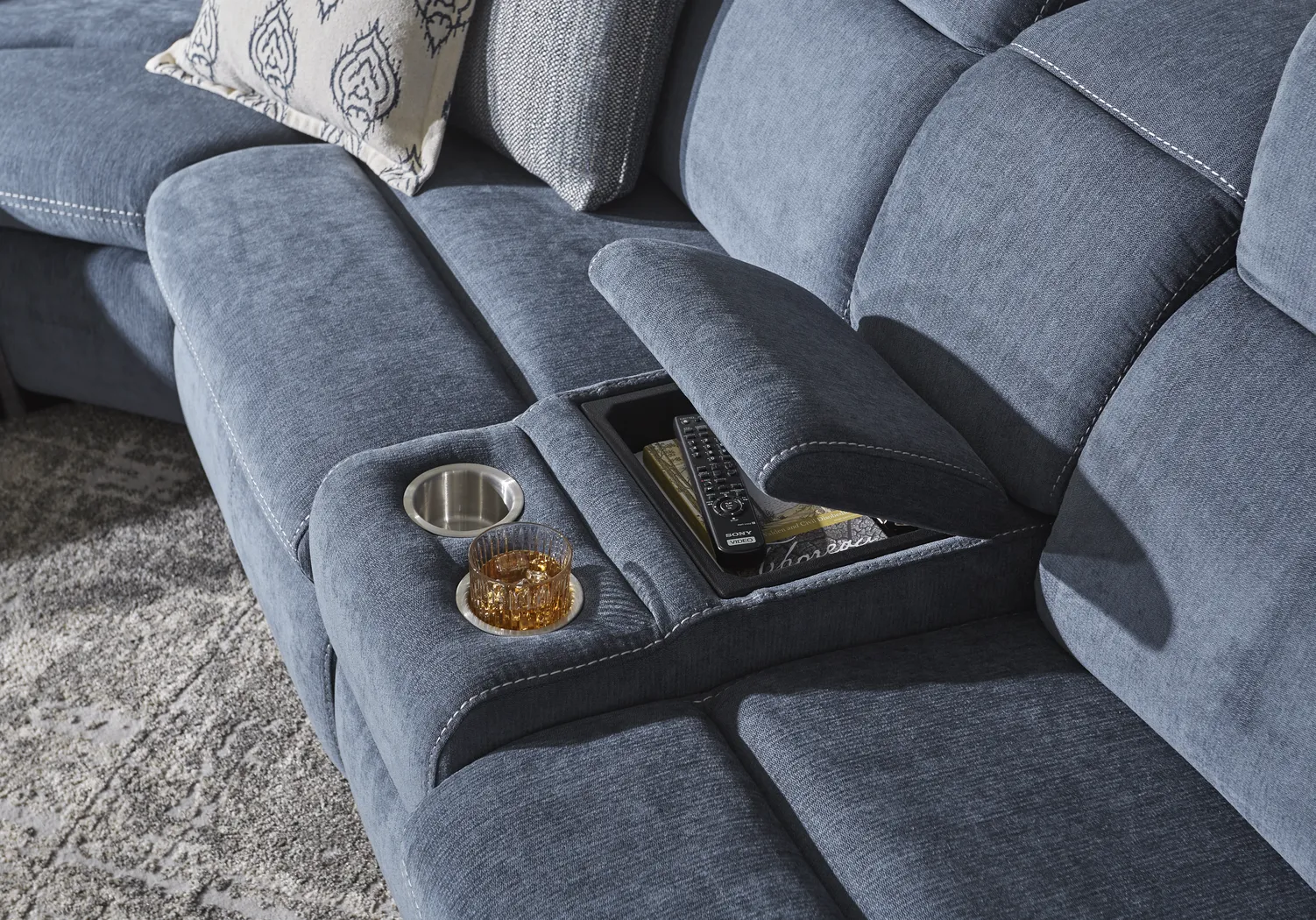 Crescent Place Navy 9 Pc Power Reclining Sleeper Sectional Living Room - Thumbnail - Image 7