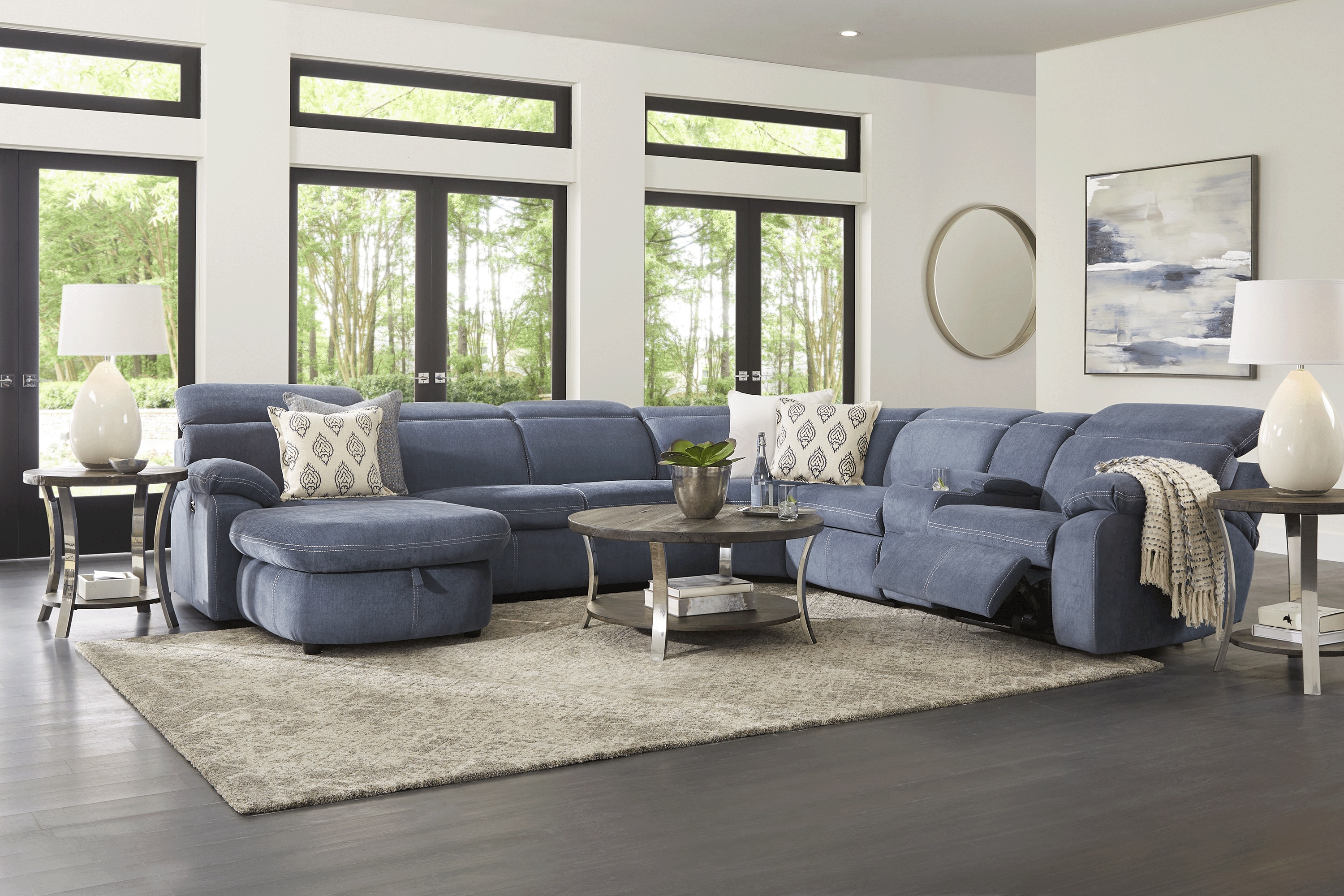 Crescent Place Navy 6 Pc Power Reclining Sleeper Sectional - Thumbnail - Image 2