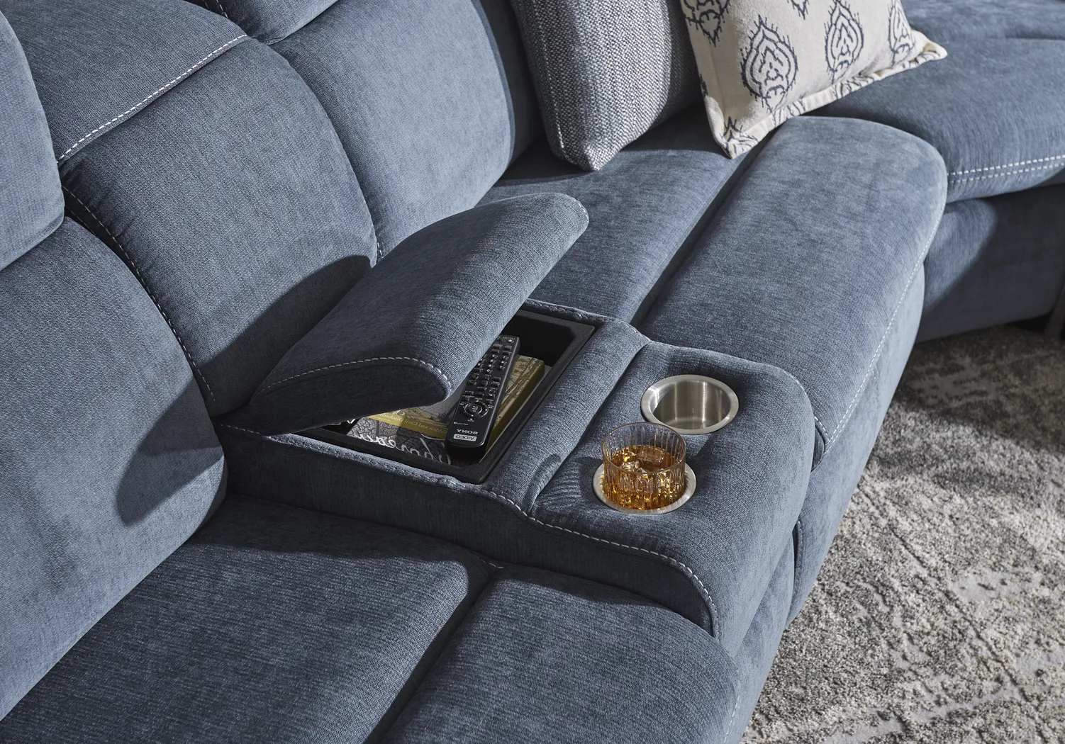 Crescent Place Navy 9 Pc Power Reclining Sleeper Sectional Living Room - Thumbnail - Image 6