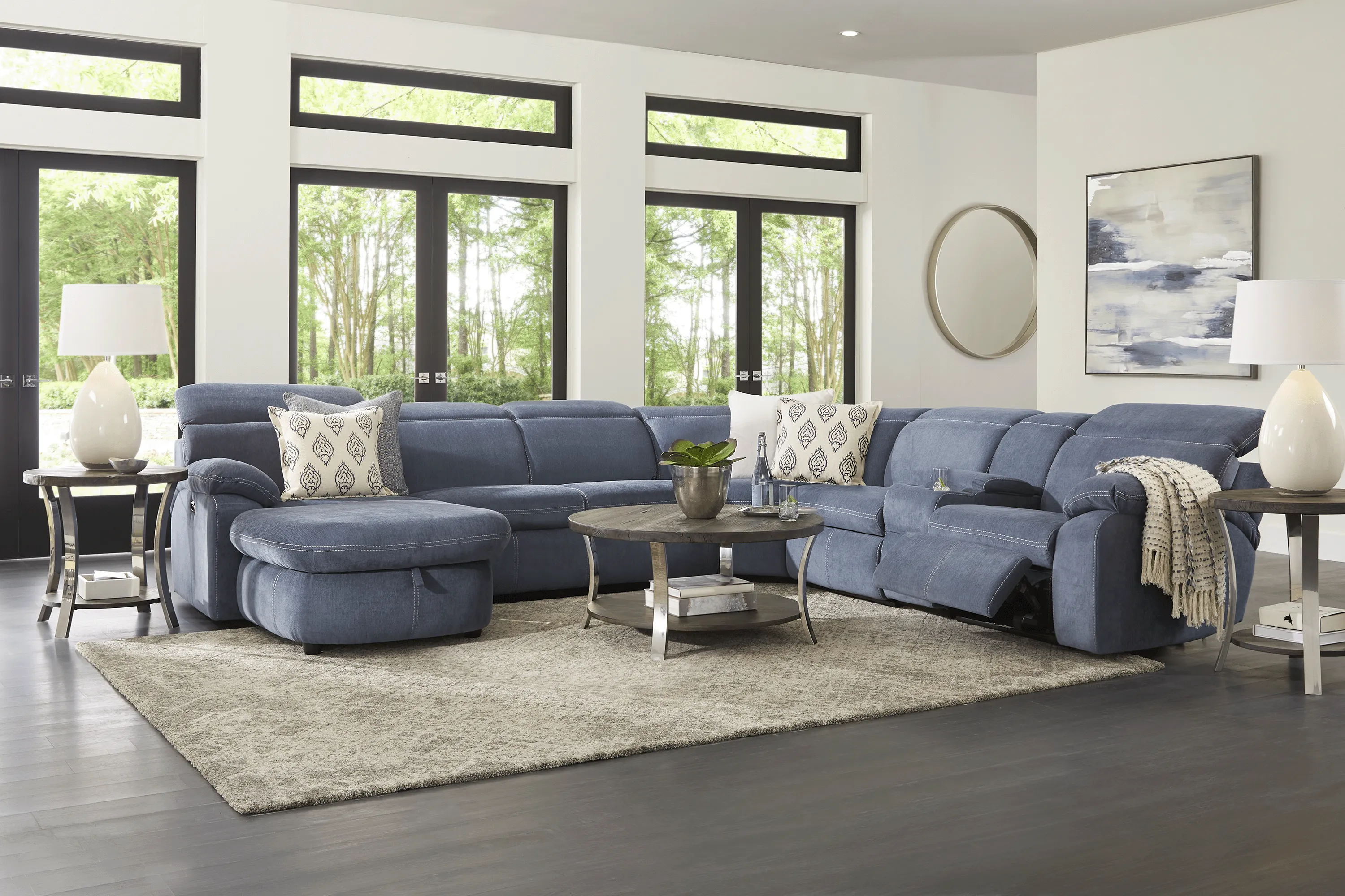 Crescent Place Navy 9 Pc Power Reclining Sleeper Sectional Living Room - Thumbnail - Image 1