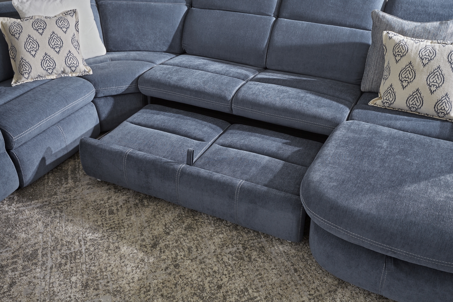 Crescent Place Navy 9 Pc Power Reclining Sleeper Sectional Living Room - Thumbnail - Image 5