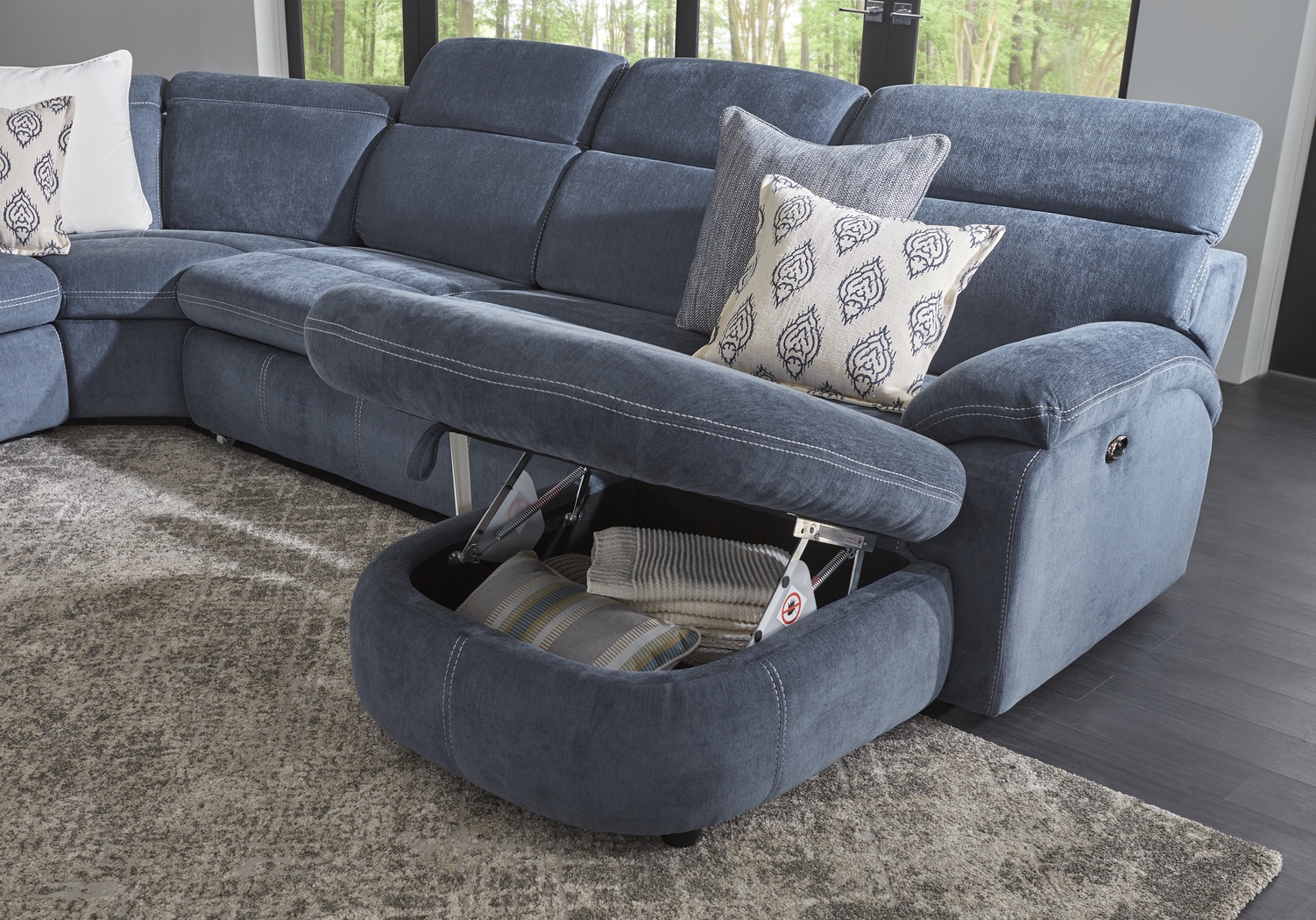 Crescent Place Navy 9 Pc Power Reclining Sleeper Sectional Living Room - Thumbnail - Image 7
