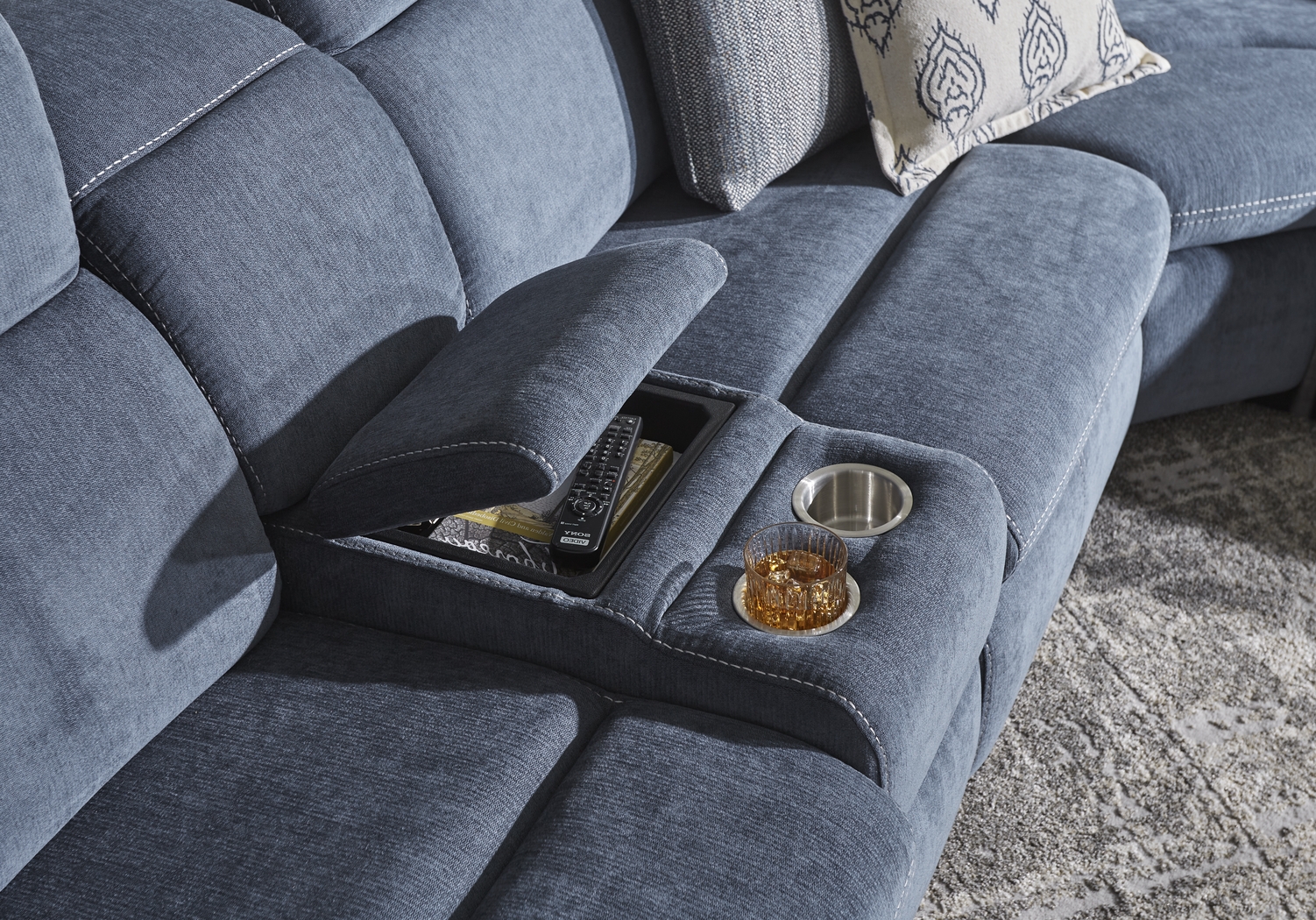 Crescent Place Navy 9 Pc Power Reclining Sleeper Sectional Living Room - Thumbnail - Image 8