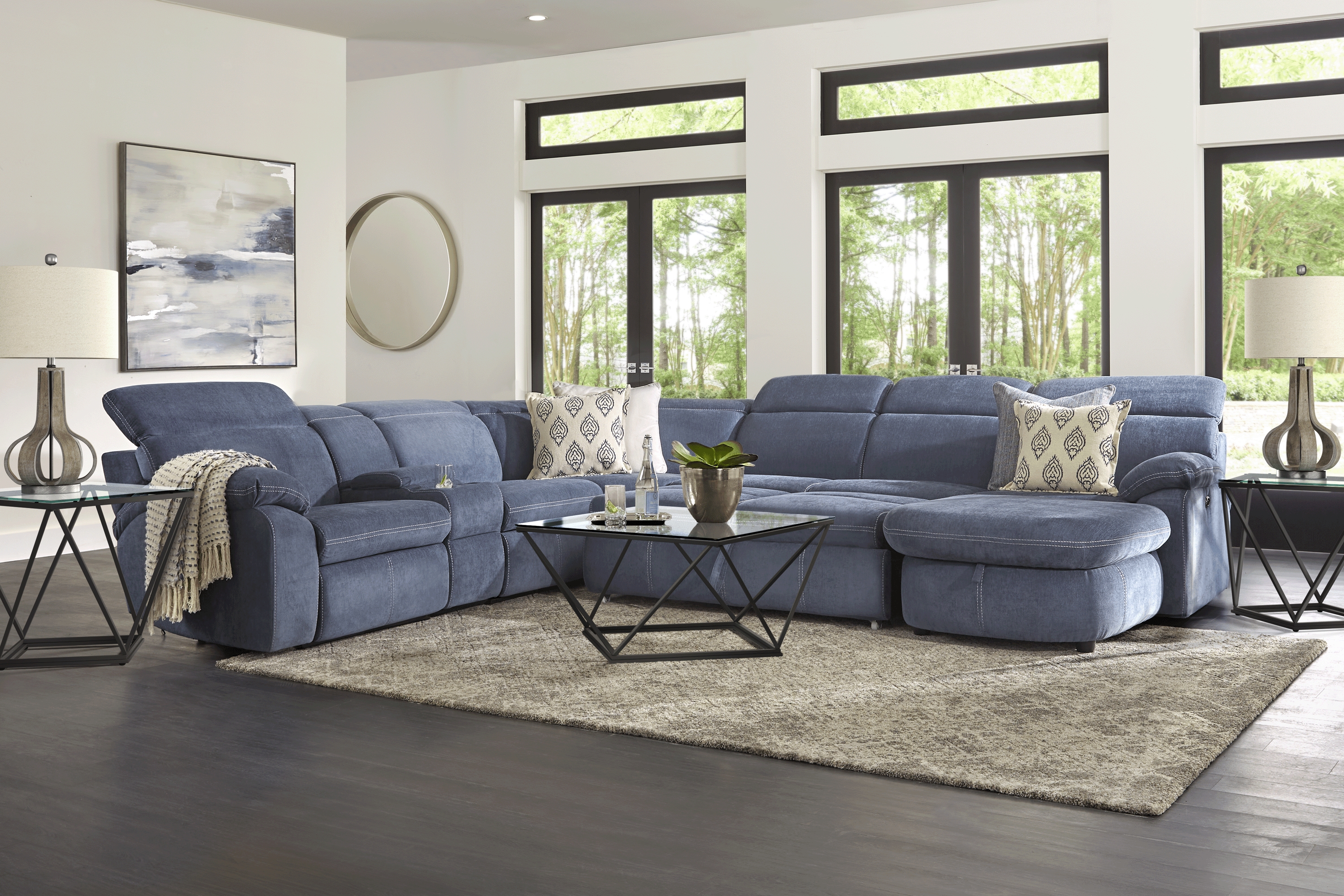 Crescent Place Navy 9 Pc Power Reclining Sleeper Sectional Living Room - Thumbnail - Image 1