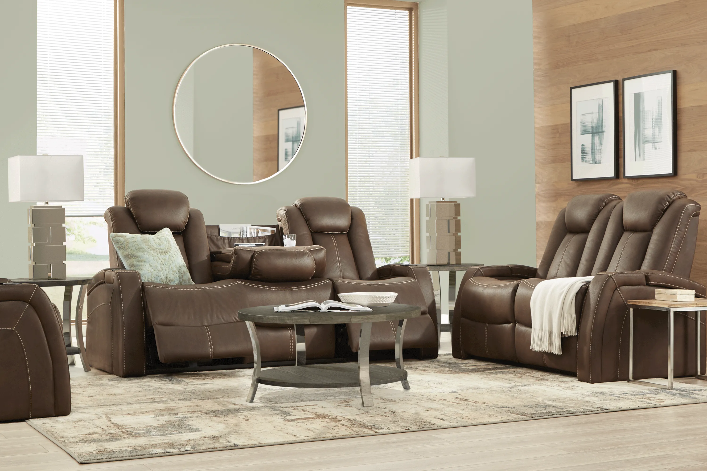 Crestline Brown 5 Pc Living Room with Dual Power Reclining Sofa - Thumbnail - Image 1