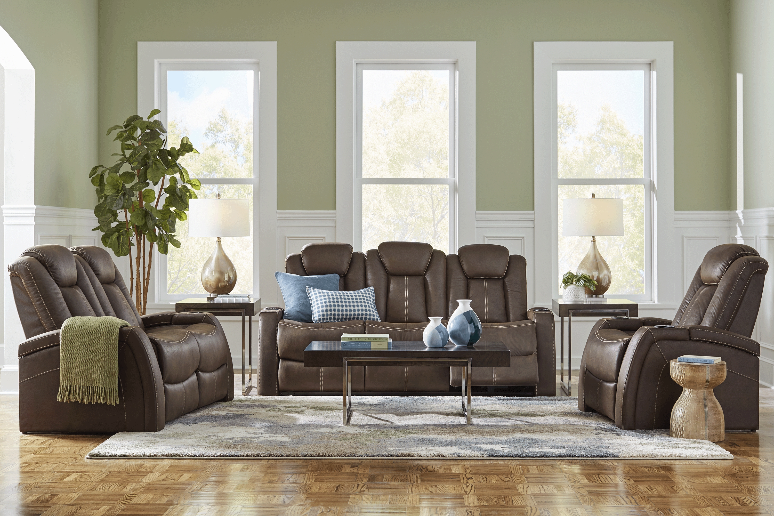 Crestline Brown 8 Pc Living Room with Dual Power Reclining Sofa - Thumbnail - Image 1