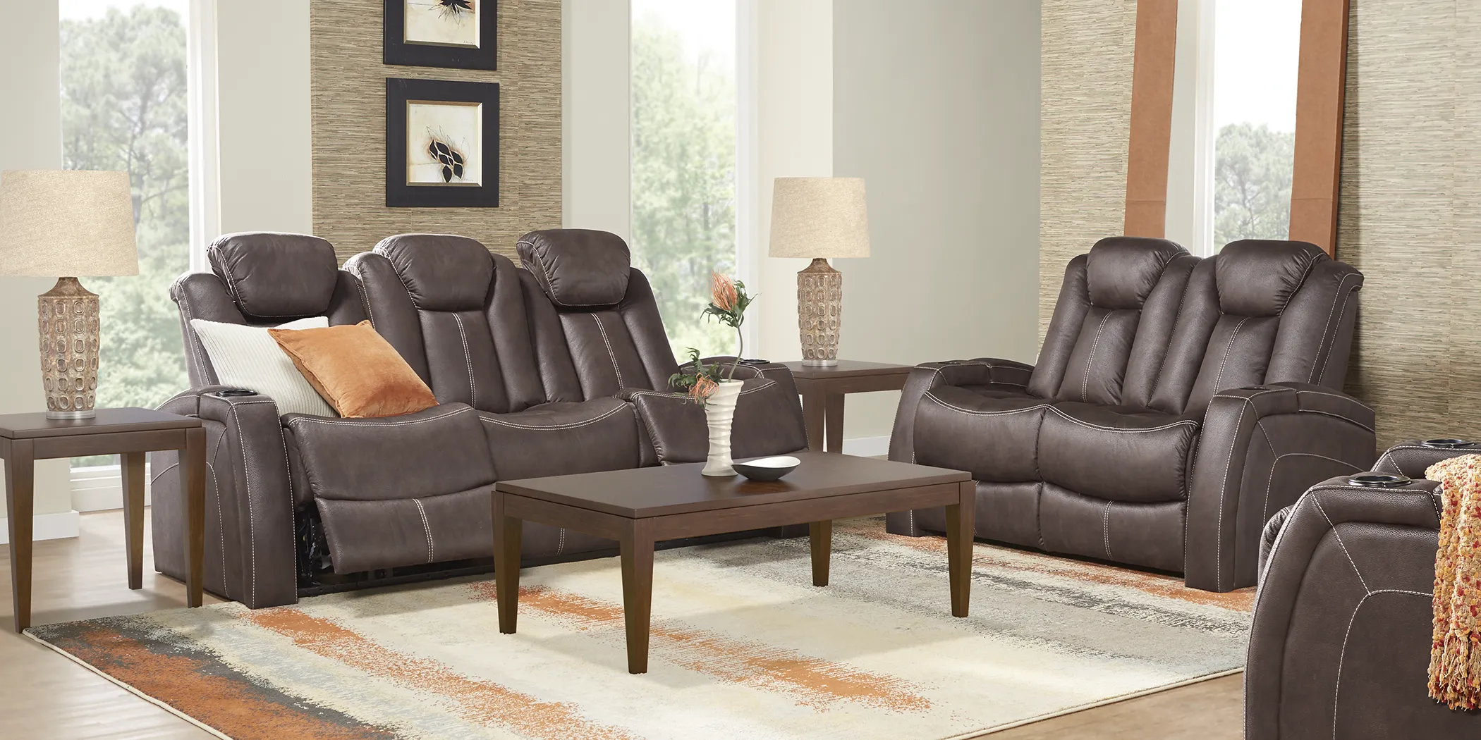 Crestline Chocolate 5 Pc Living Room with Dual Power Reclining Sofa - Thumbnail - Image 1