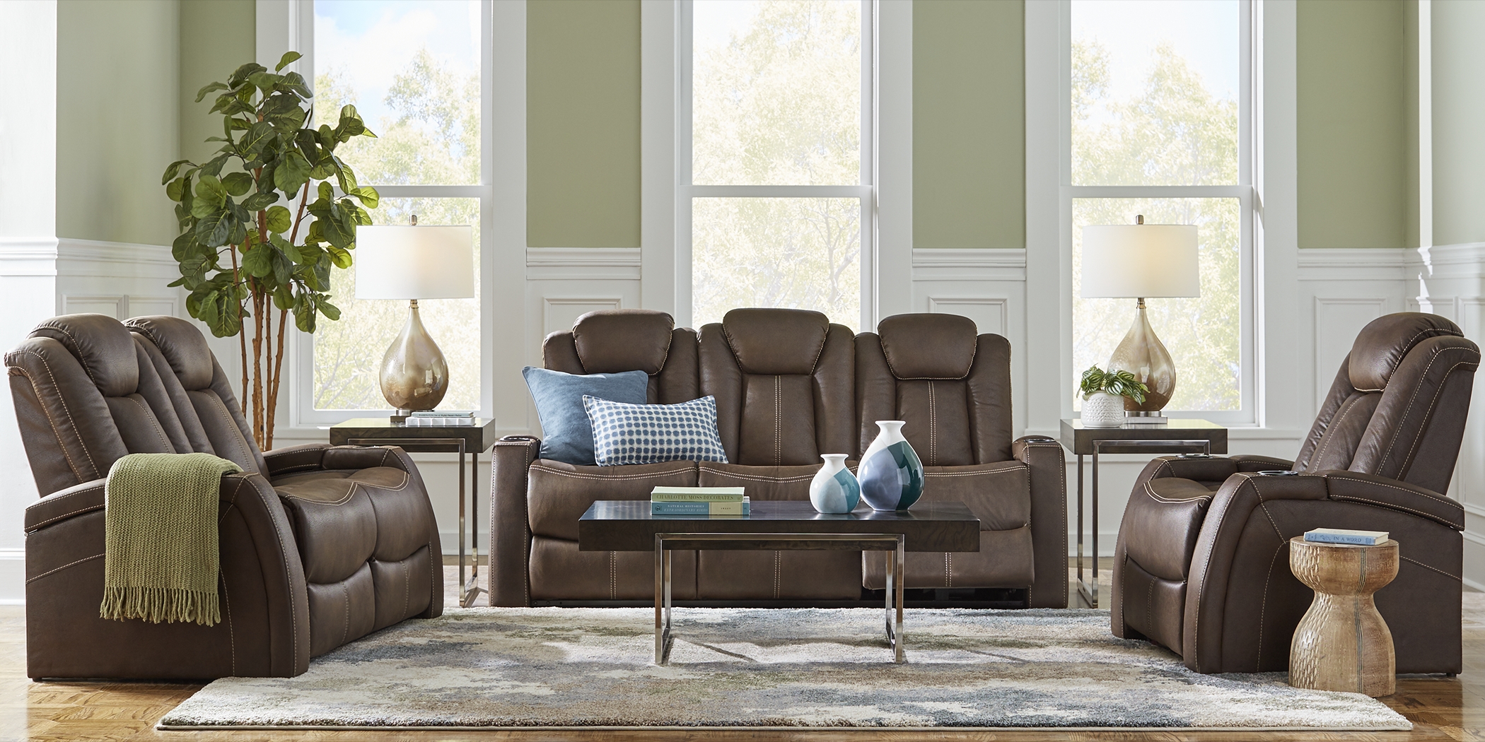 Crestline Chocolate 5 Pc Living Room with Dual Power Reclining Sofa - Thumbnail - Image 1
