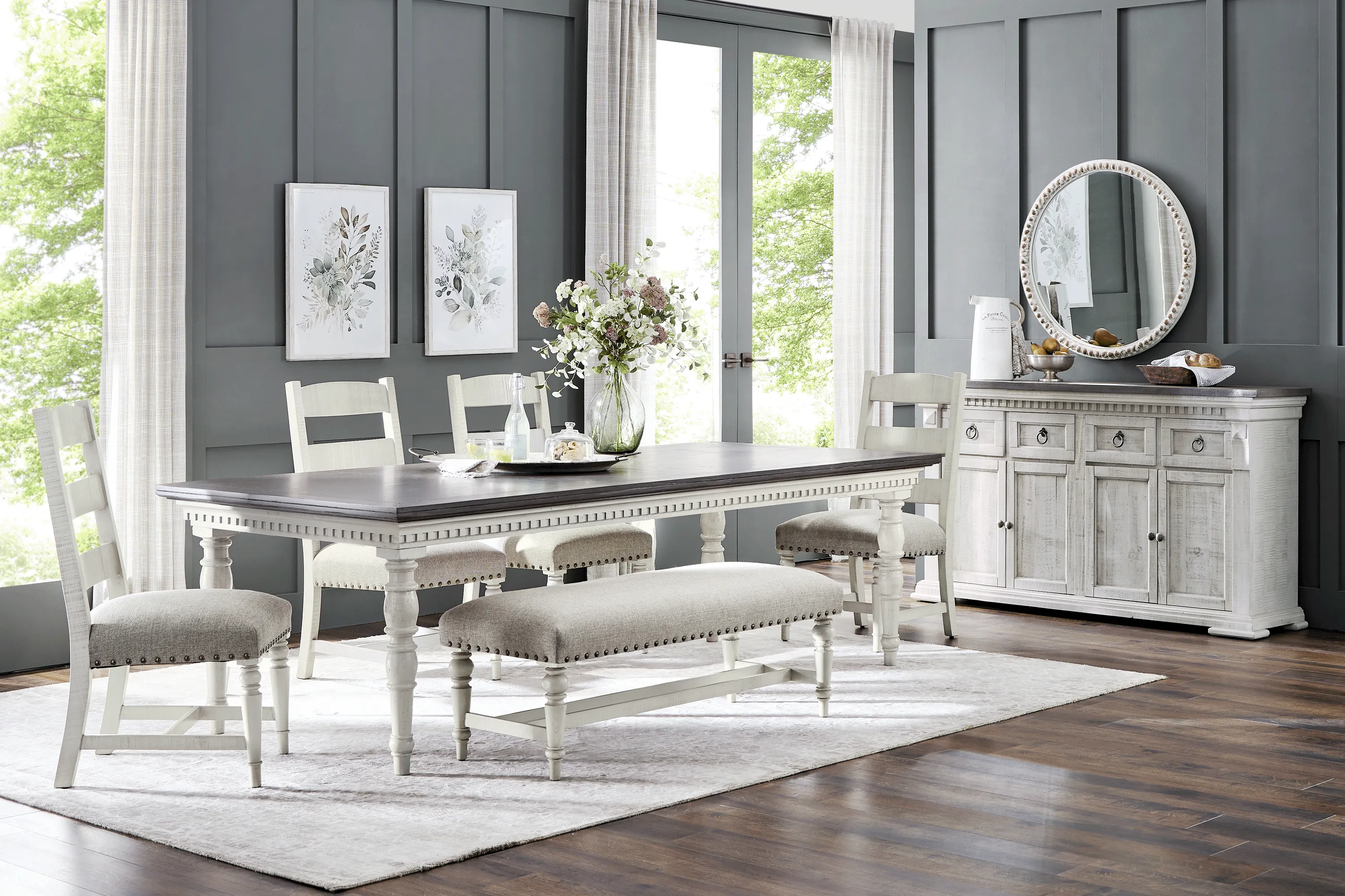 Crestwell Manor White 6 Pc 101 in. Dining Room - Thumbnail - Image 1