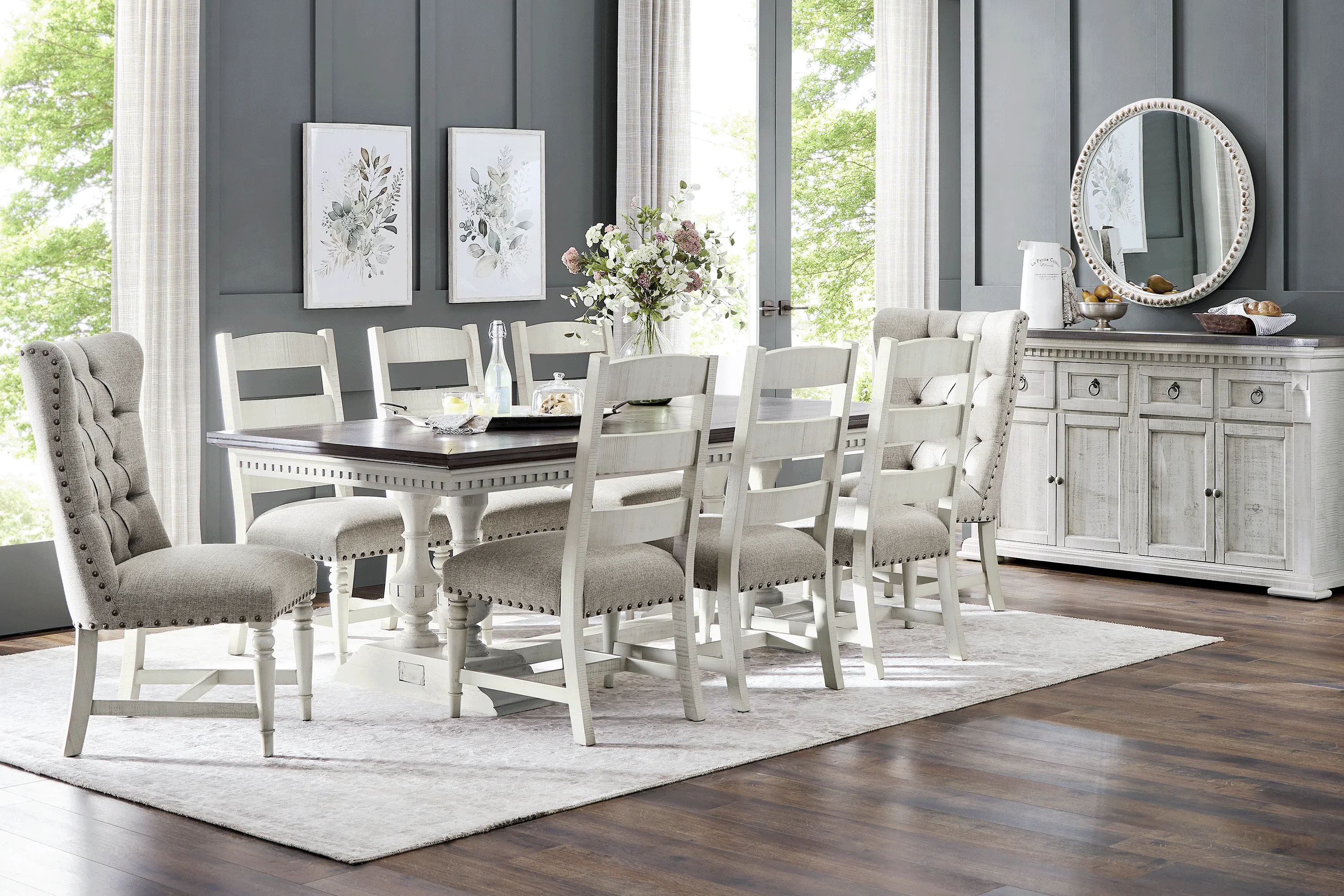 Crestwell Manor White 9 Pc 85 in. Dining Room - Thumbnail - Image 1