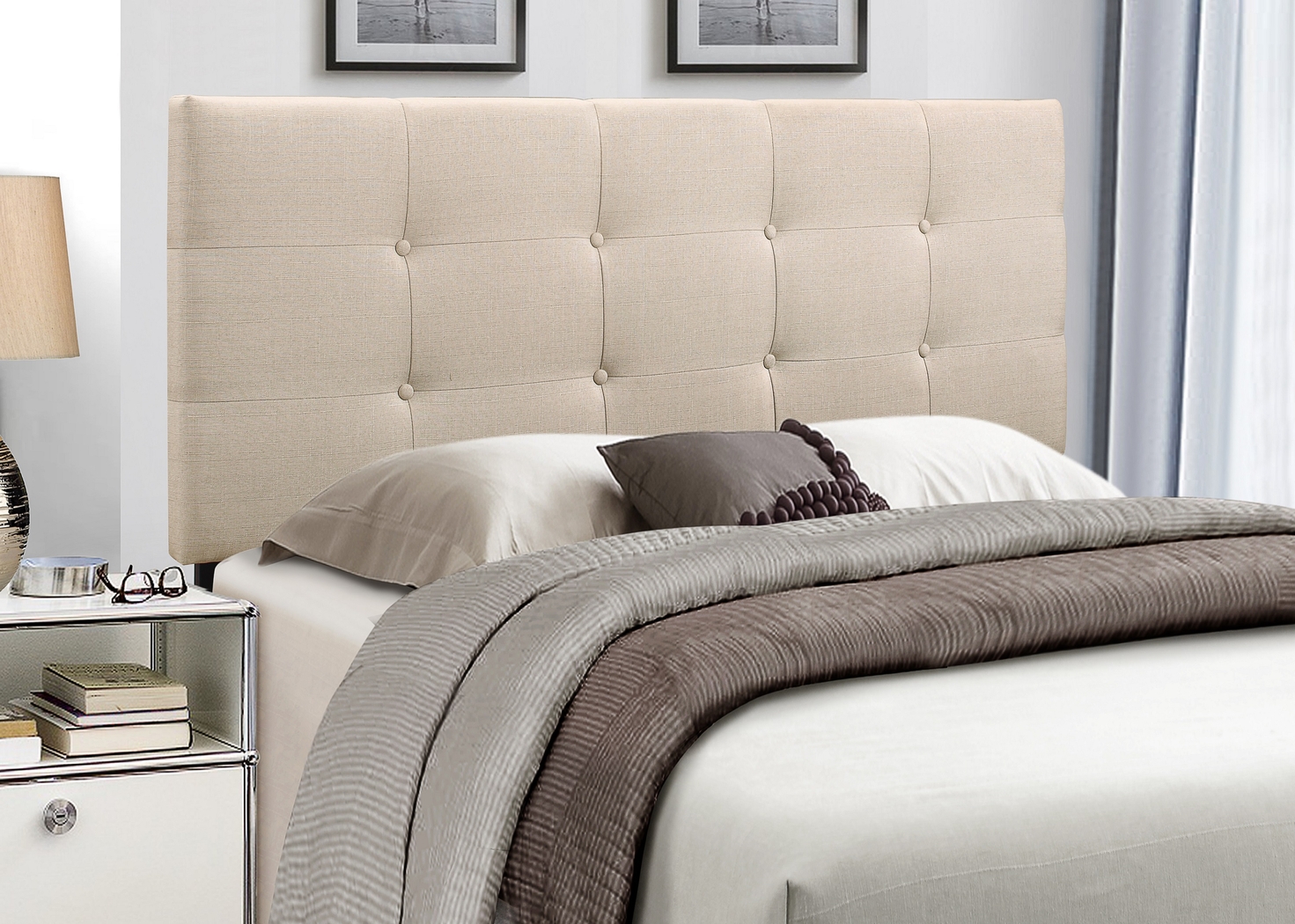 Criswell Beige Full/Queen Upholstered Headboard - Thumbnail - Image 3
