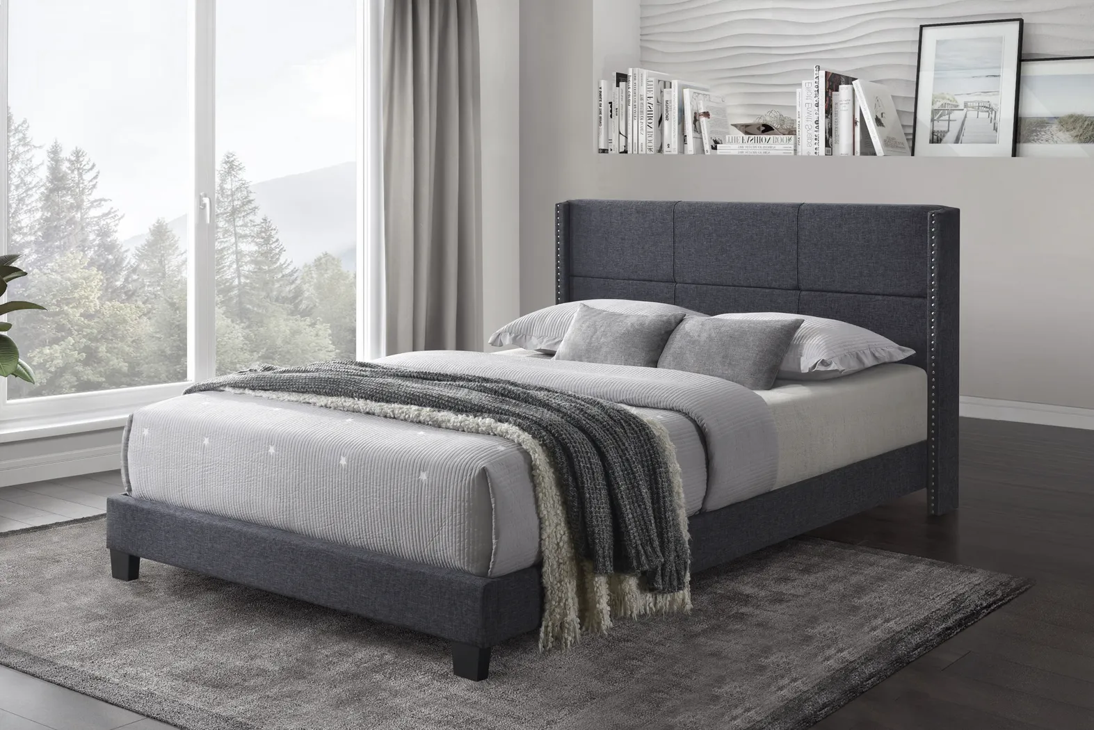 Cromwell Gray King Platform Bed - Thumbnail - Image 2