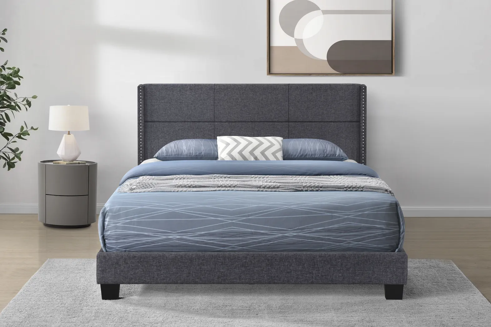 Cromwell Gray King Platform Bed - Thumbnail - Image 6