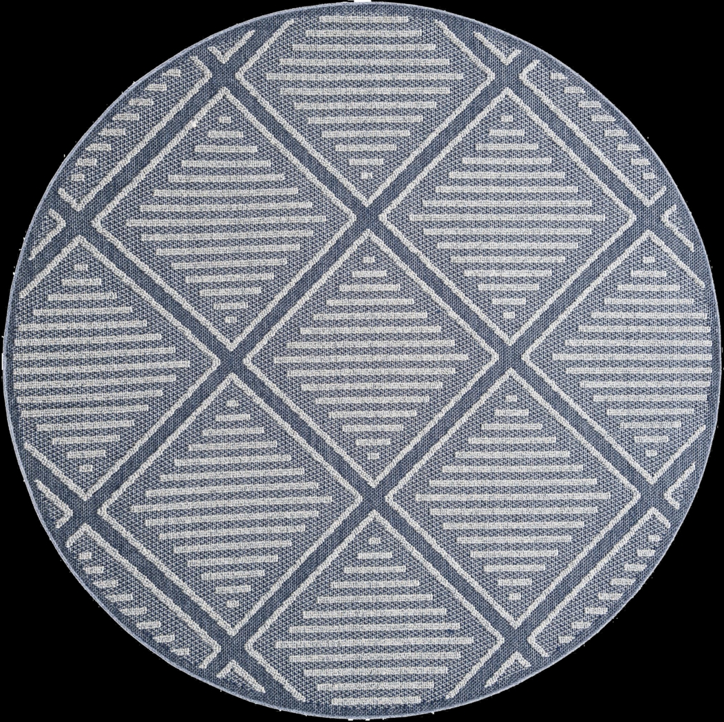 Crosswinds Navy 7'10 Round Indoor/Outdoor Rug - Thumbnail - Image 1