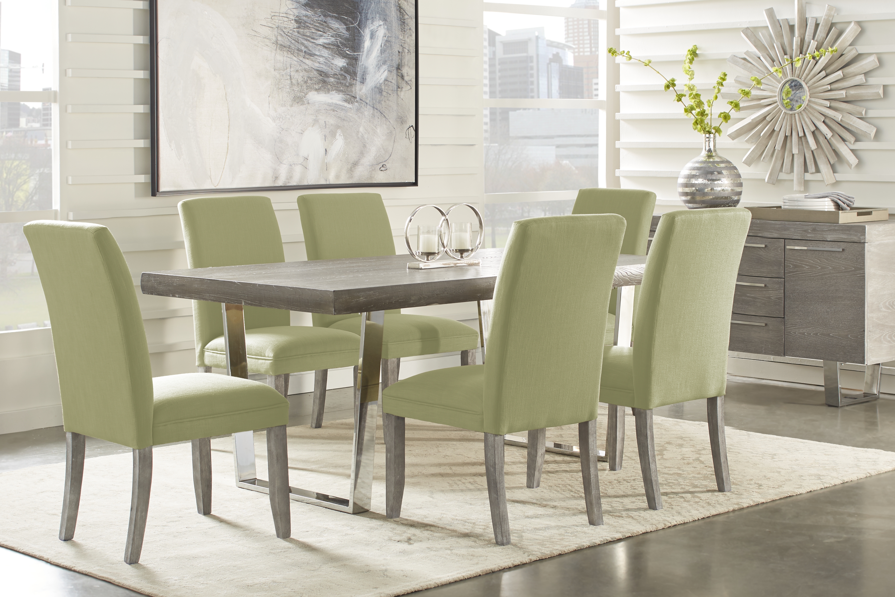San Francisco Gray 7 Pc Dining Room with Kiwi Chairs - Thumbnail - Image 1