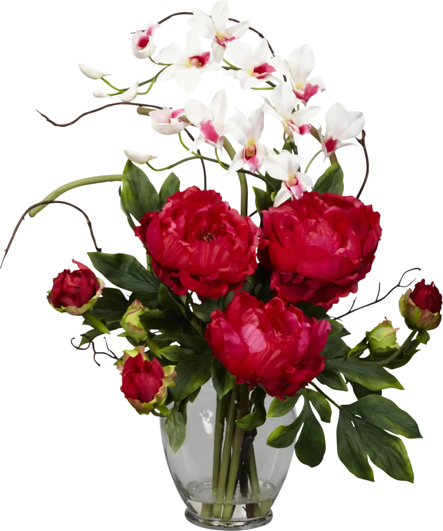 Daleigh Red Orchid and Peony Silk Floral - Thumbnail - Image 1