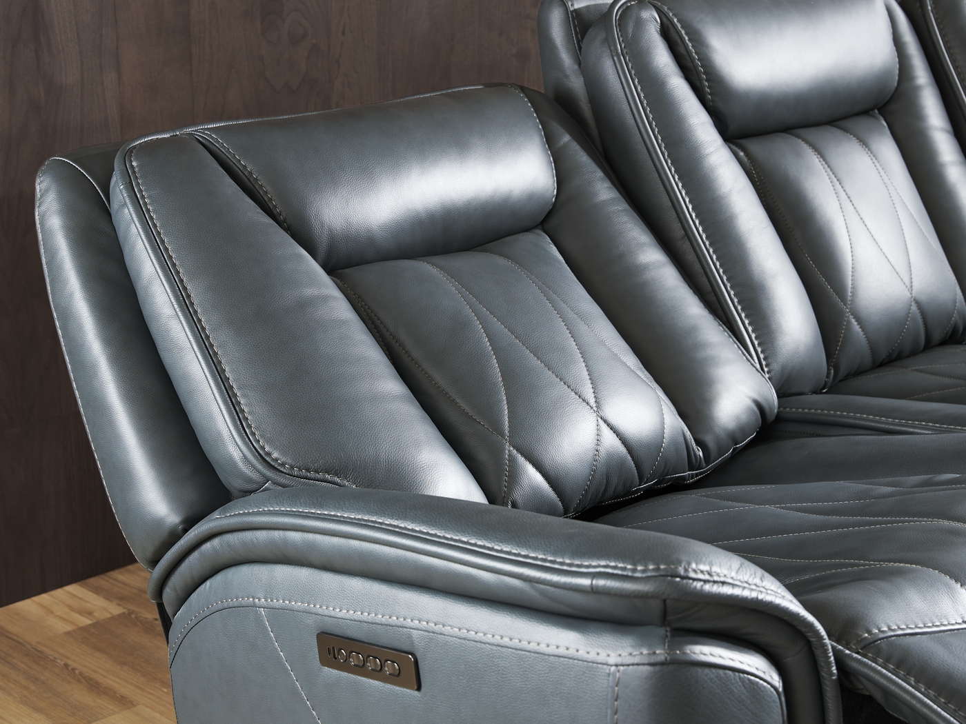 Dalton Blue Leather 5 Pc Triple Power Reclining Sectional - Thumbnail - Image 4