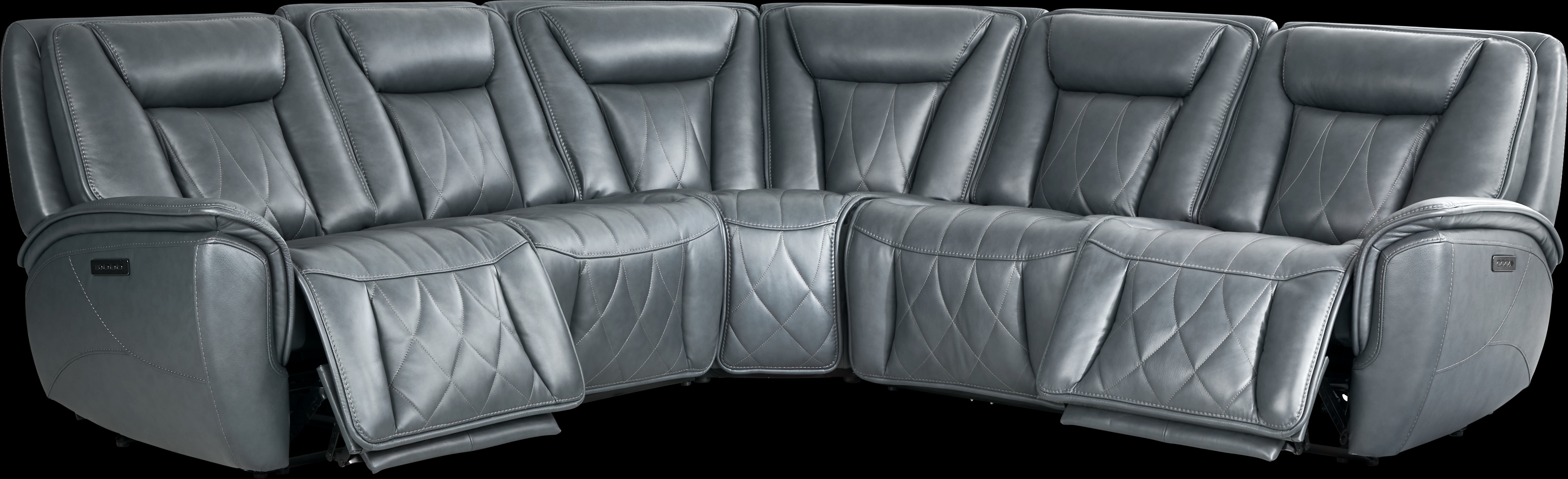 Dalton Blue Leather 5 Pc Triple Power Reclining Sectional - Thumbnail - Image 1