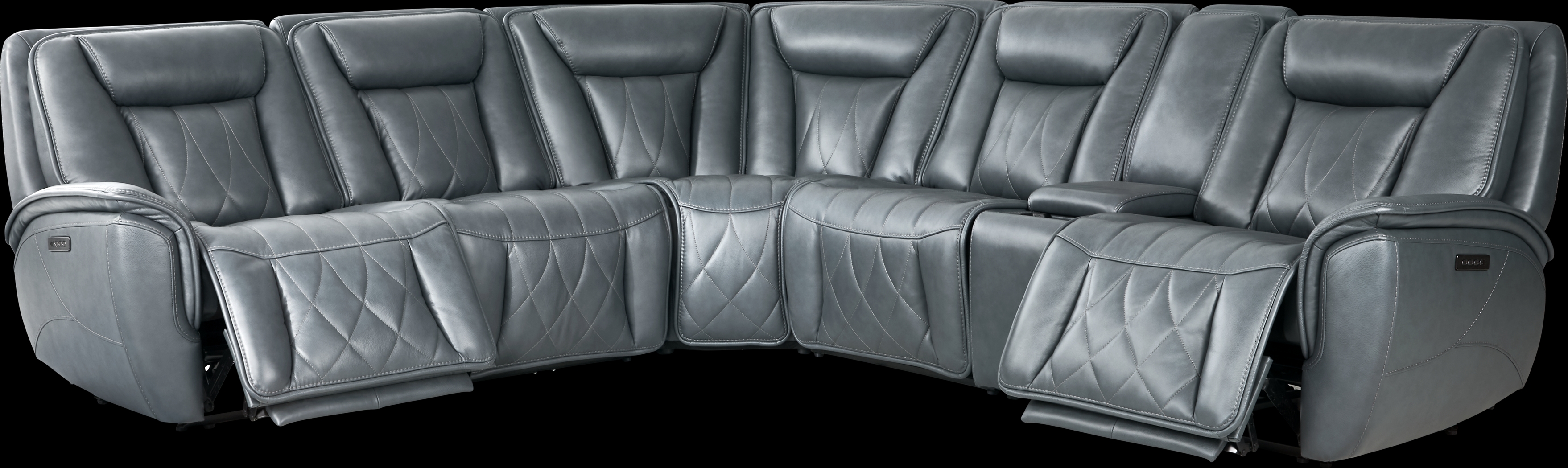 Dalton Blue Leather 9 Pc Triple Power Reclining Sectional Living Room - Thumbnail - Image 3