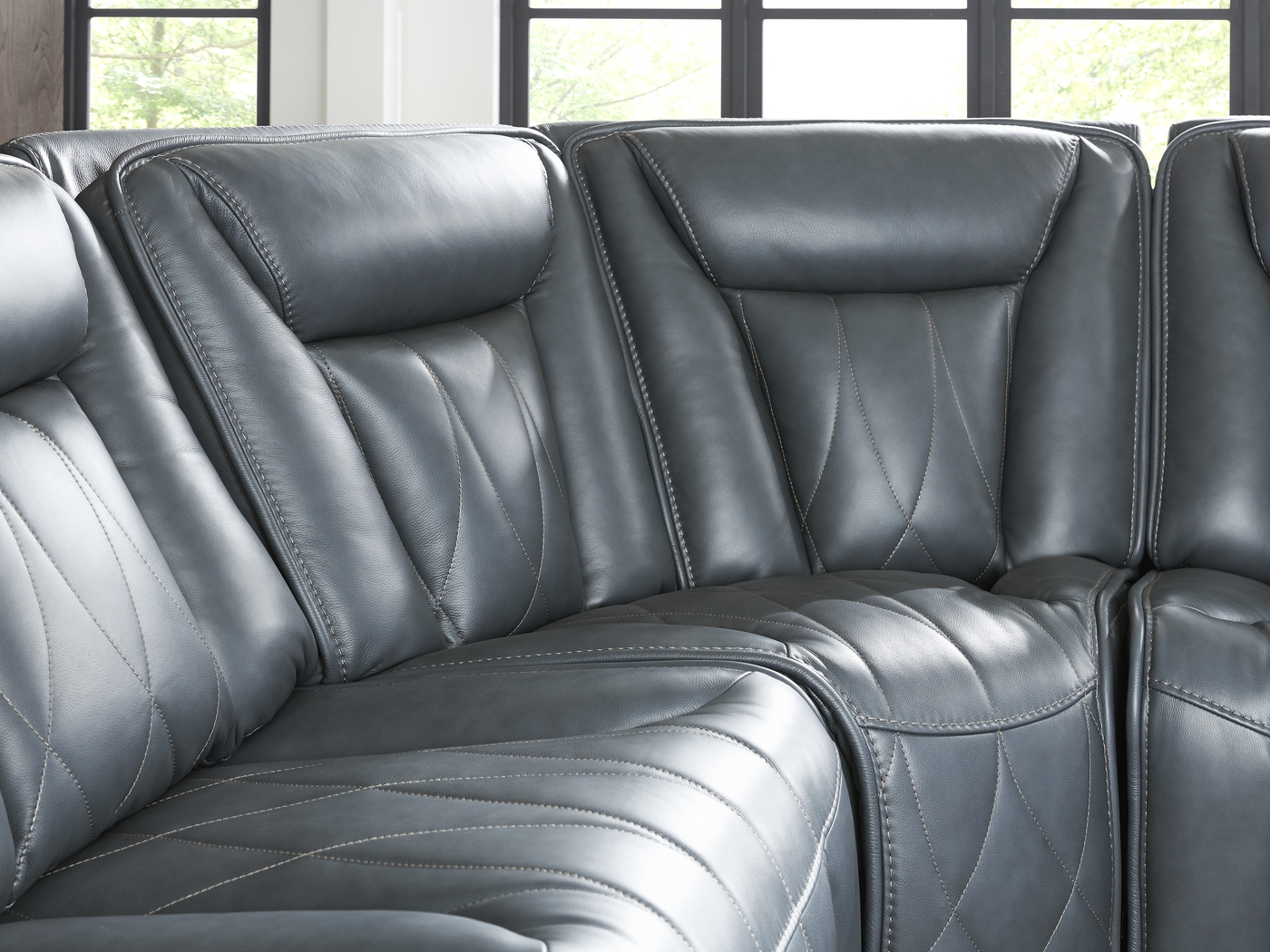 Dalton Blue Leather 9 Pc Triple Power Reclining Sectional Living Room - Thumbnail - Image 5